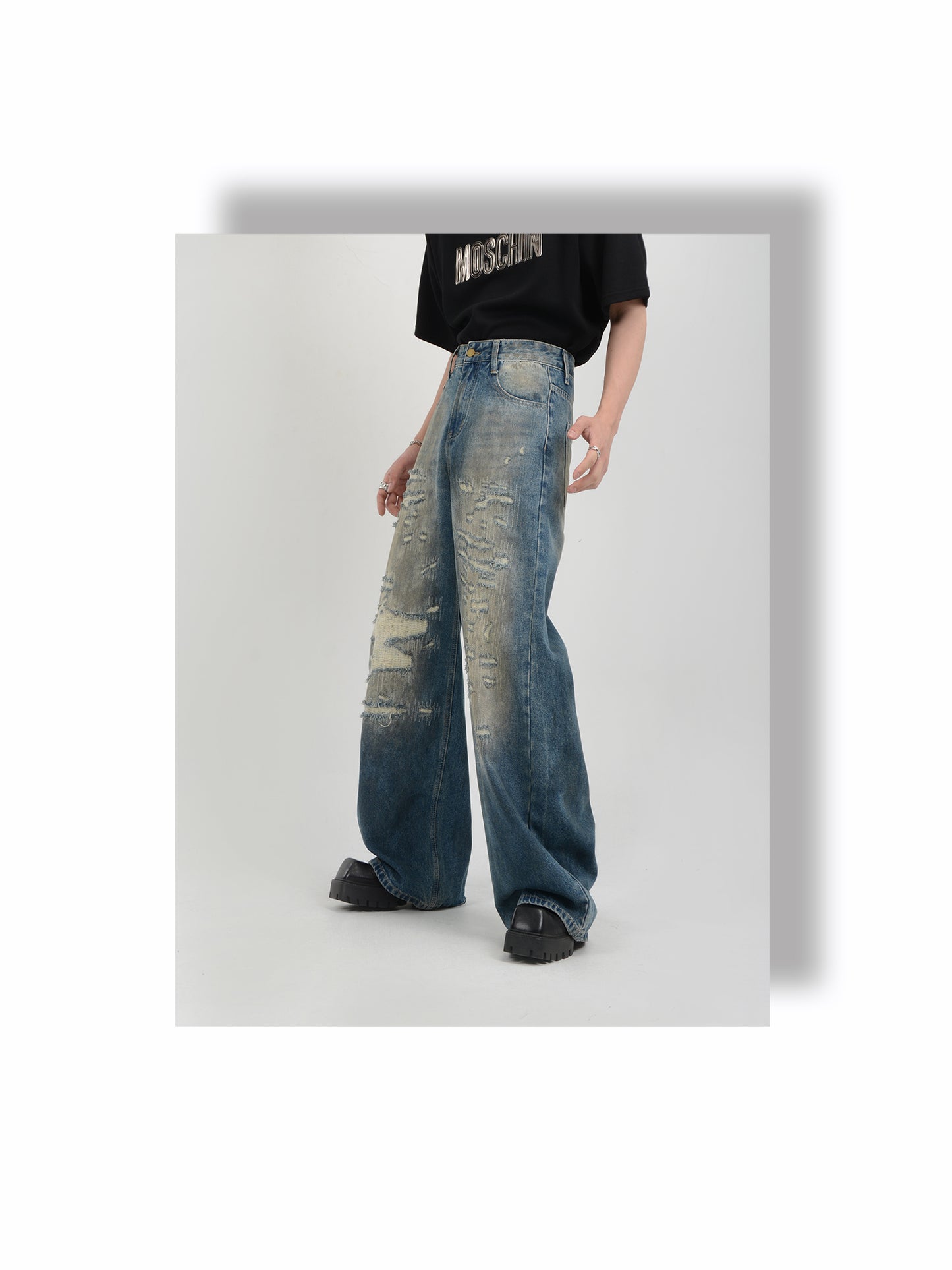 Loose Straight Dirty Wash Denim Pants