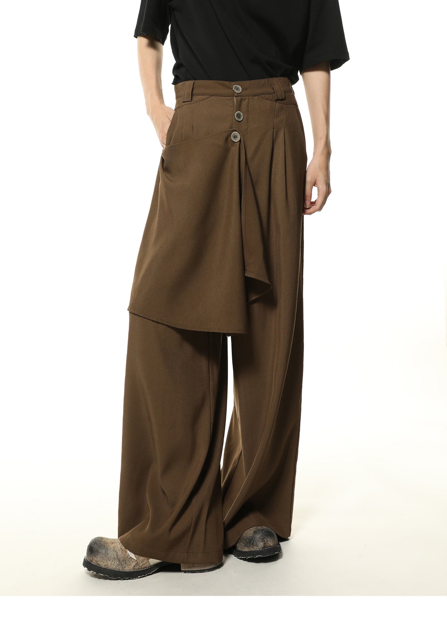 Ruffle design multi-button casual wide pants