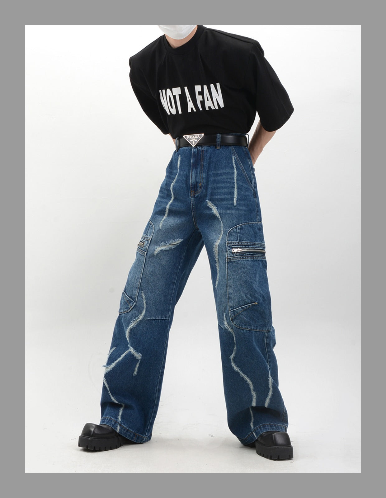 Niche Retro Side Zip Pocket Denim Pants
