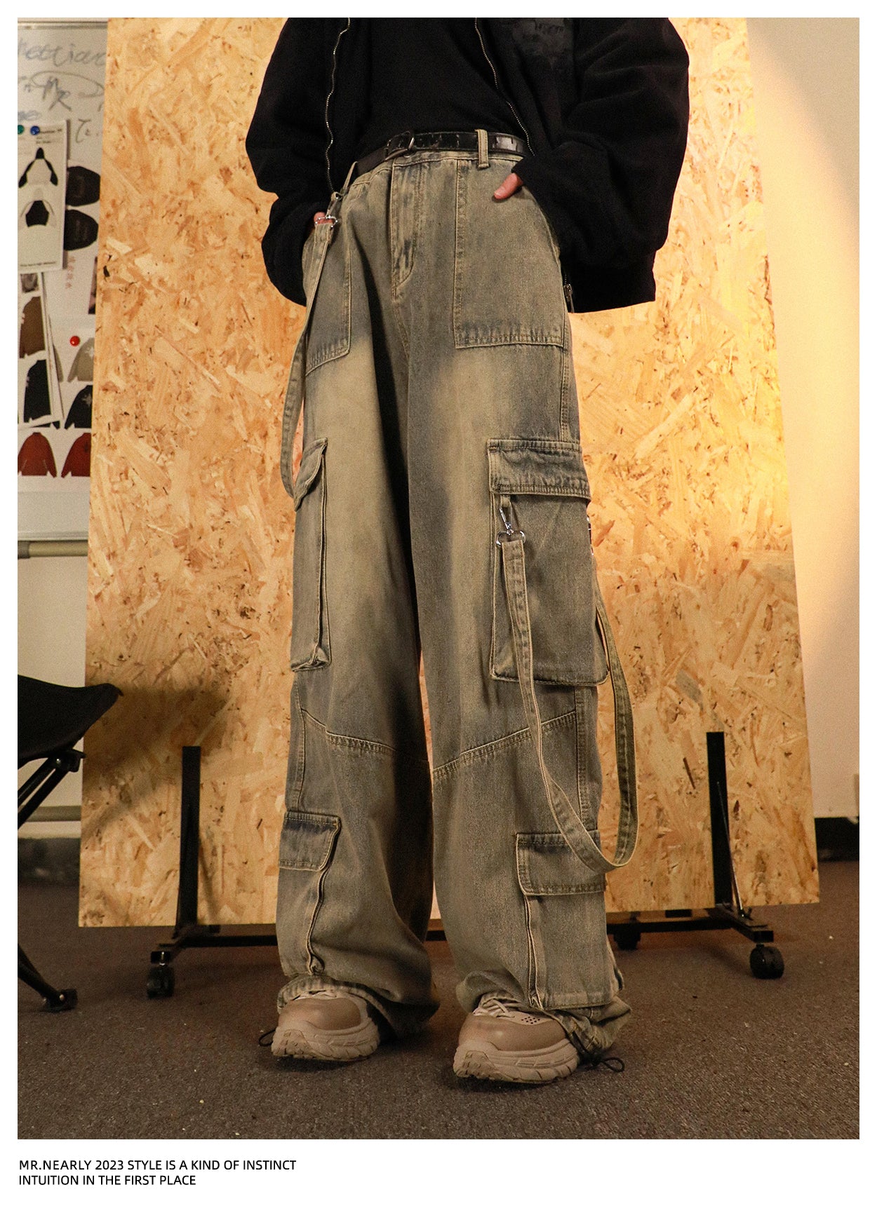 Multi-pocket Washed Wide Leg Denim Pants