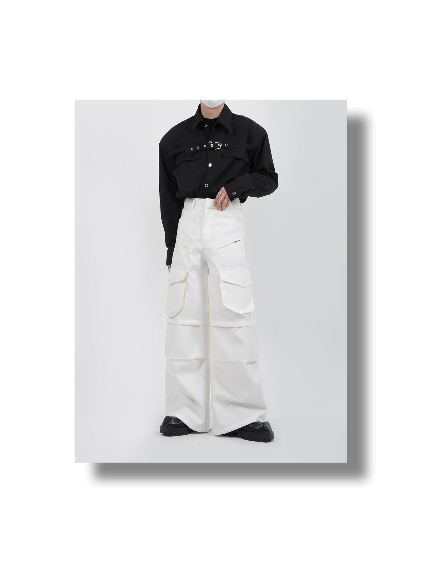 Loose straight multi-pocket casual pants