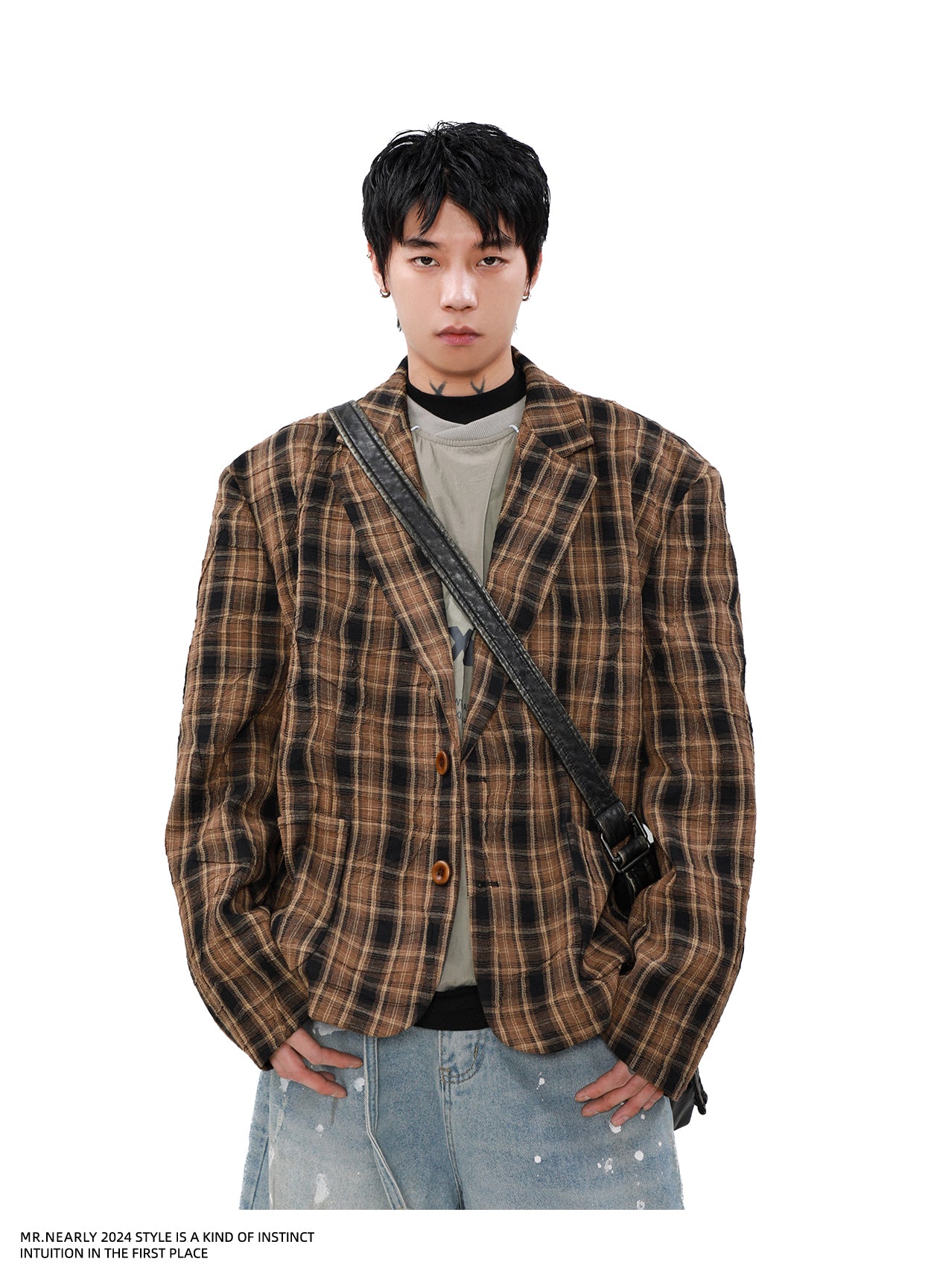 Pleated checkered jacket