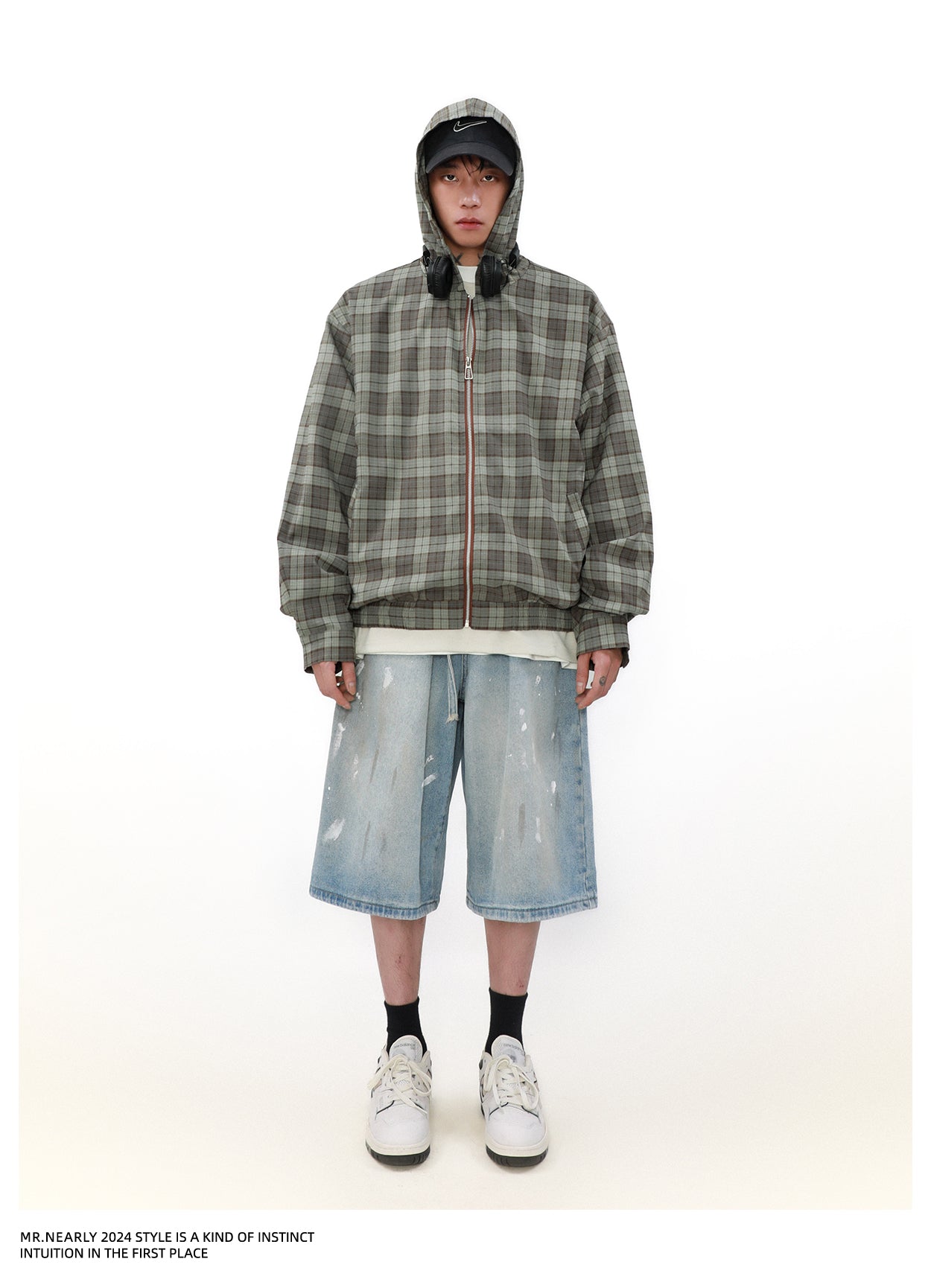 Checkered Zipper Work Jacket