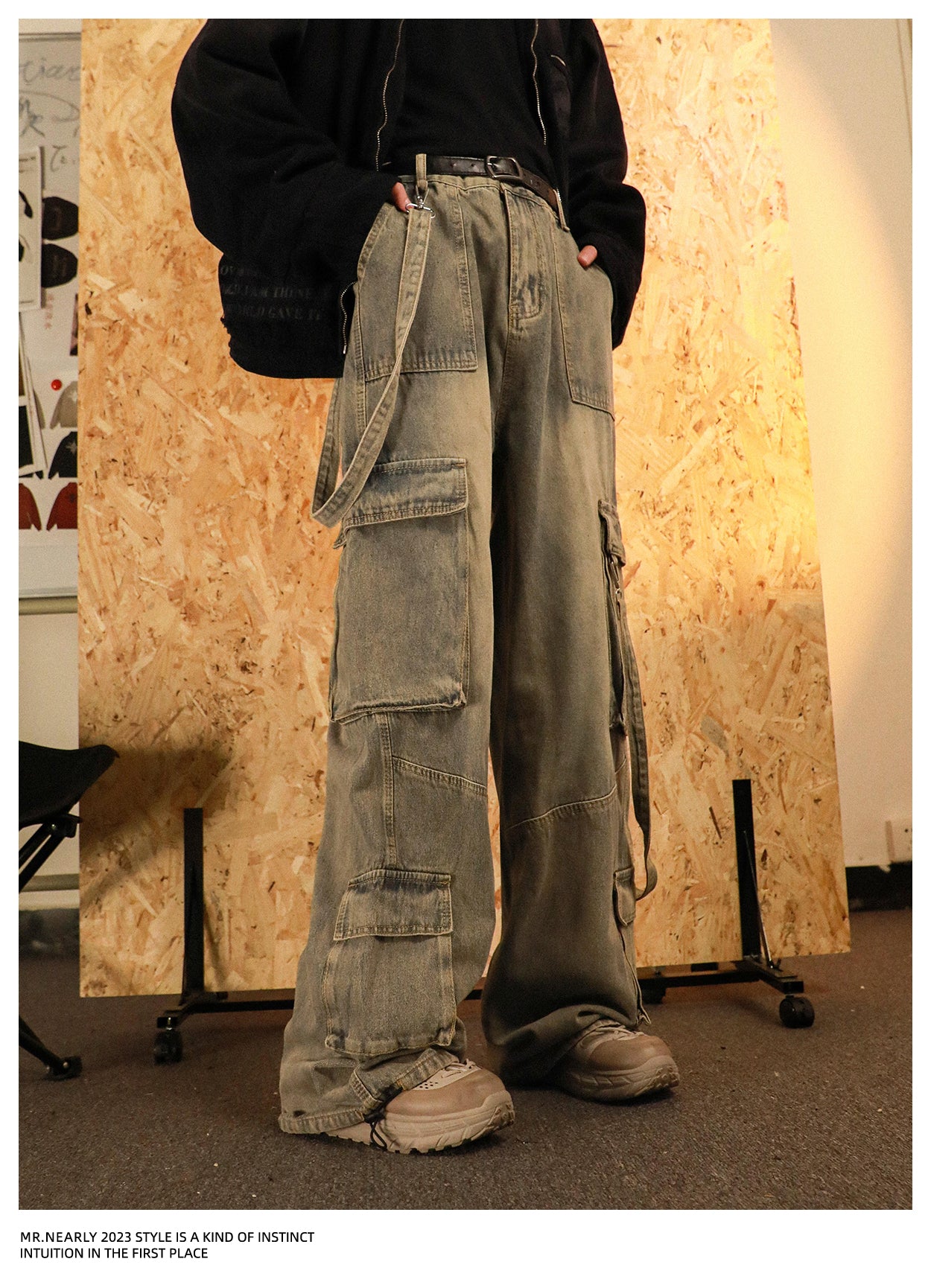 Multi-pocket Washed Wide Leg Denim Pants