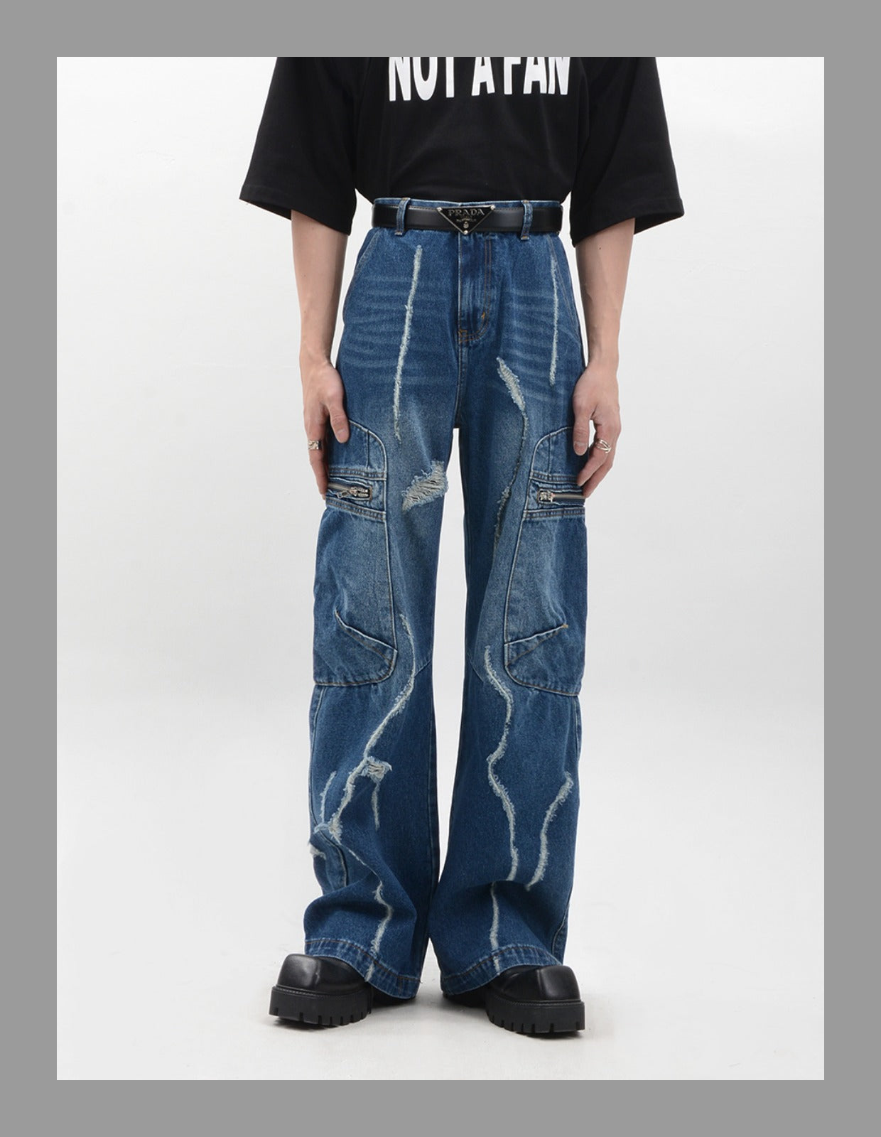 Niche Retro Side Zip Pocket Denim Pants