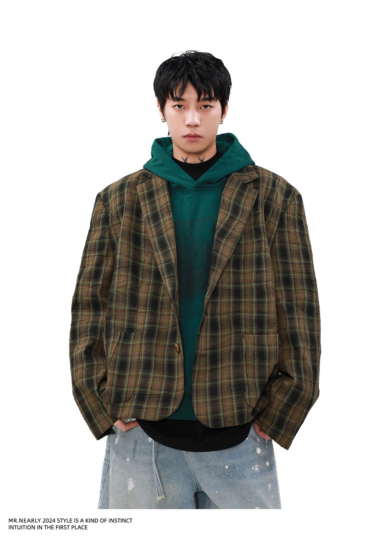Pleated checkered jacket