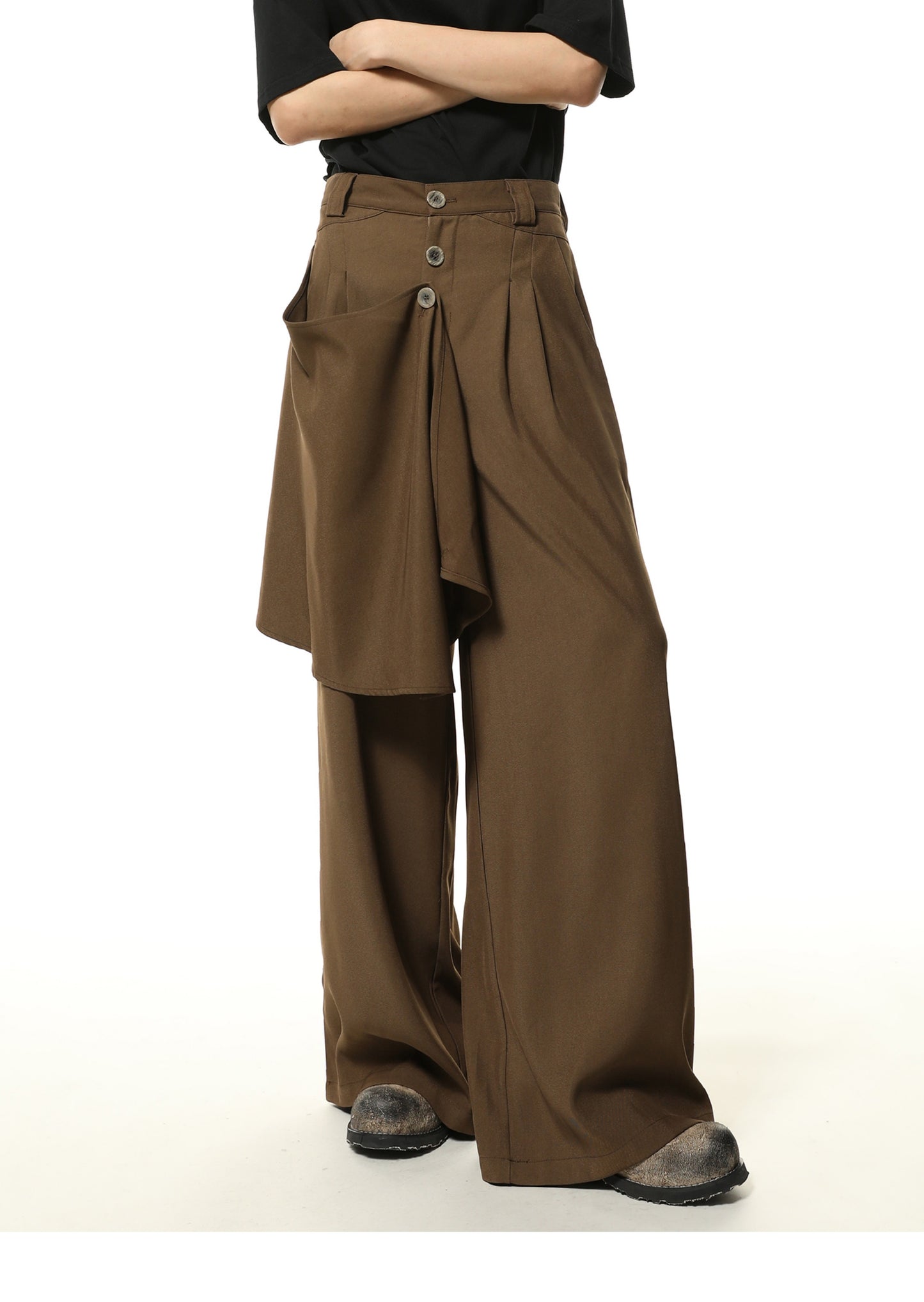 Ruffle design multi-button casual wide pants