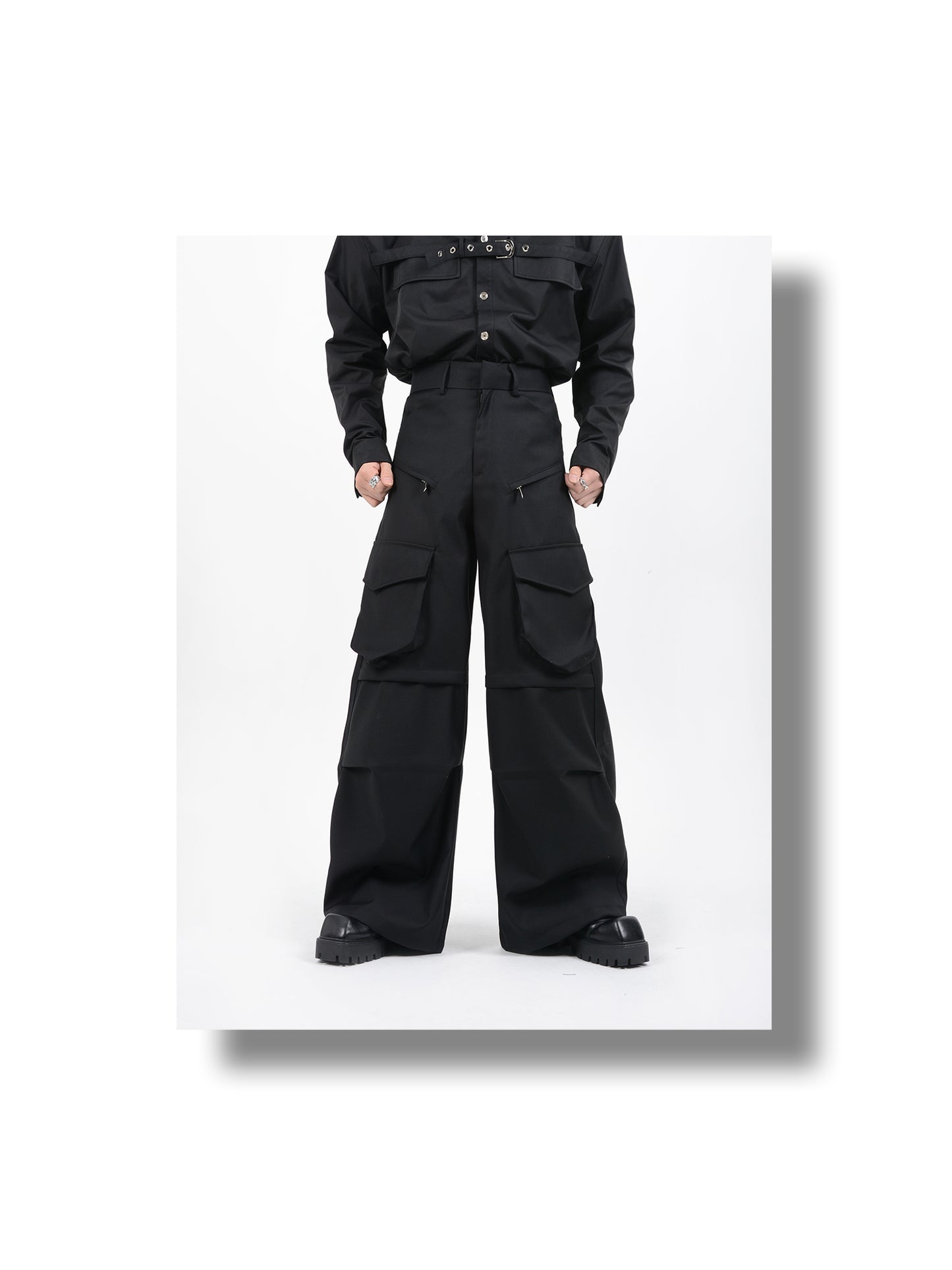 Loose straight multi-pocket casual pants
