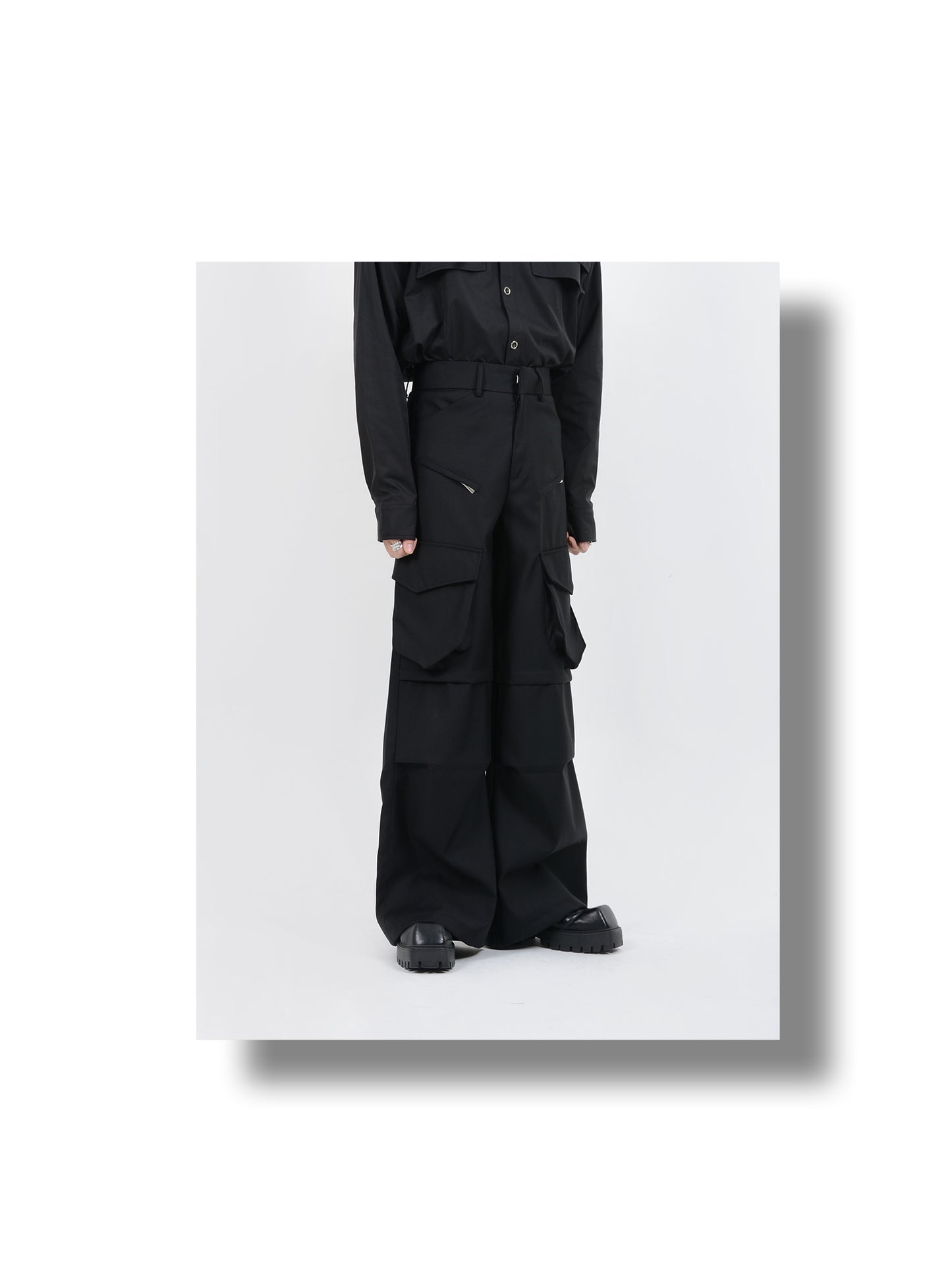 Loose straight multi-pocket casual pants