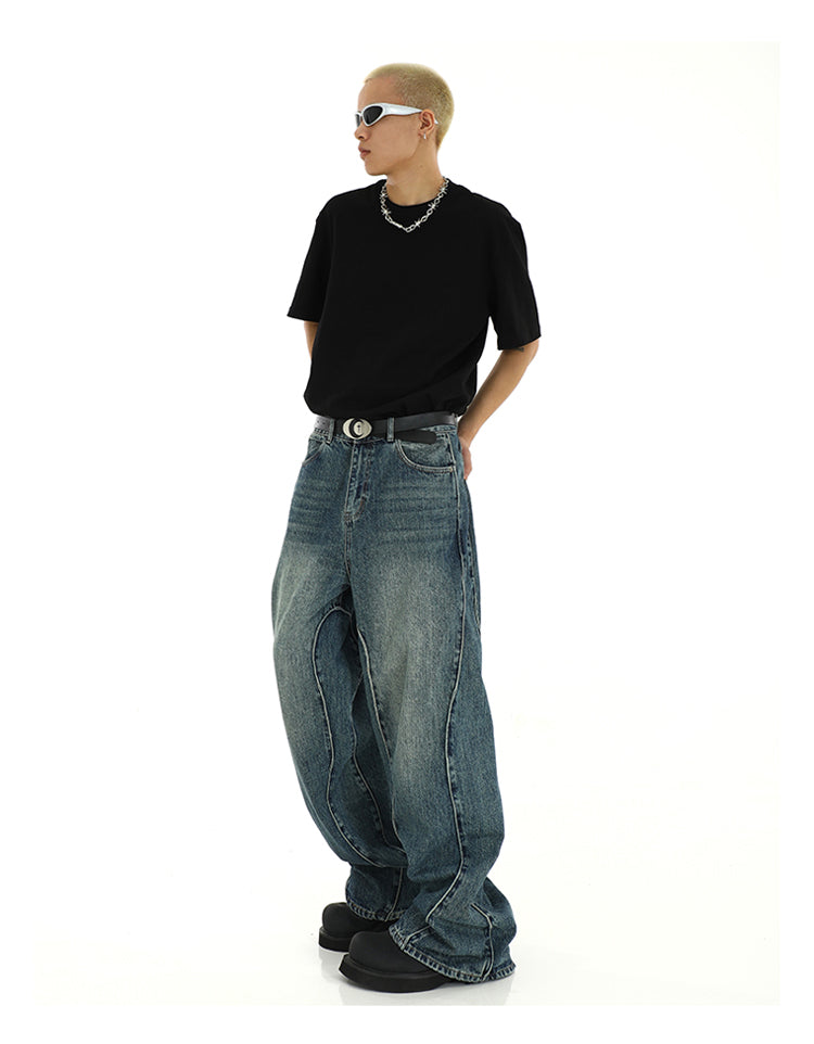 High-end curve splicing jeans