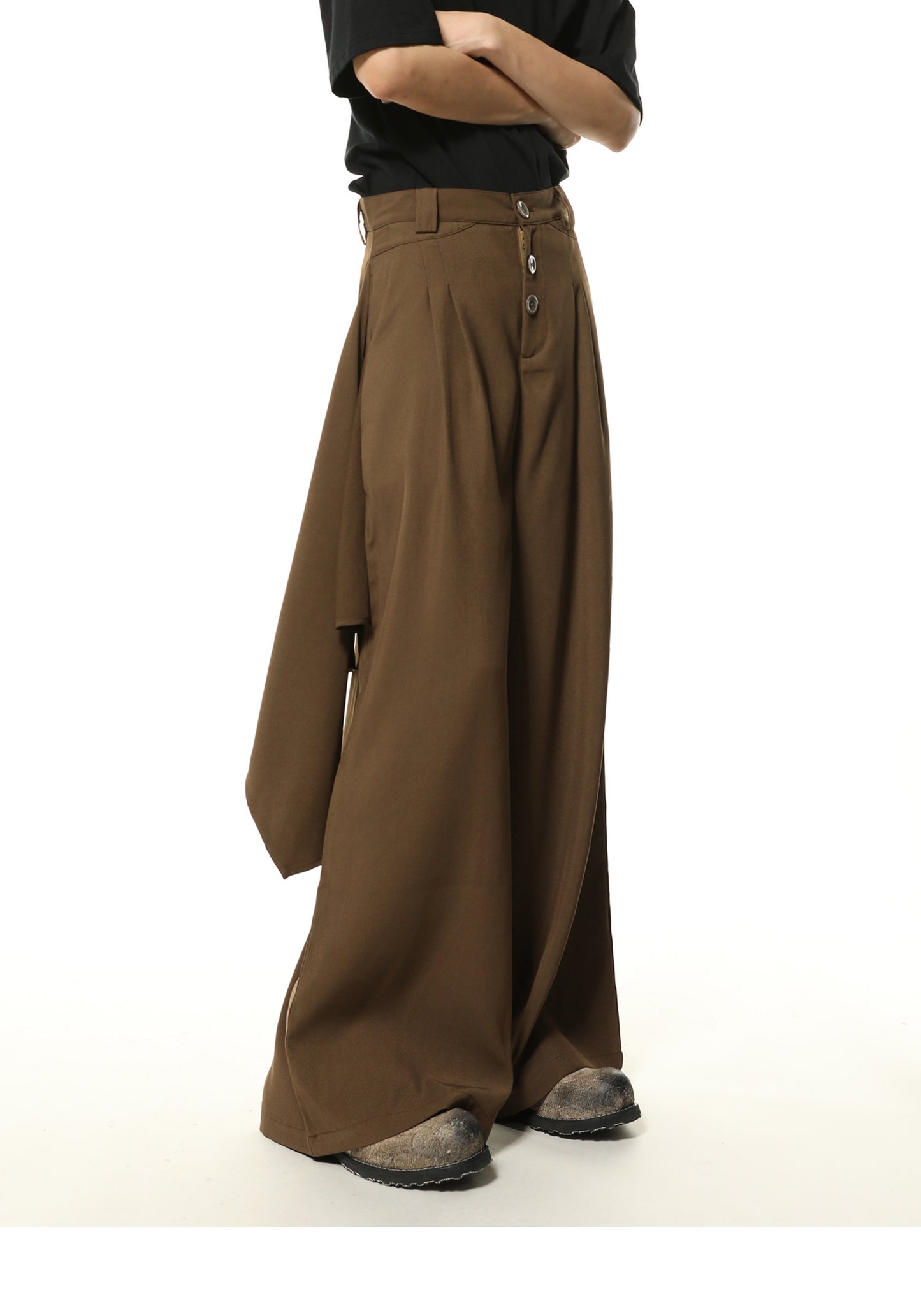 Ruffle design multi-button casual wide pants