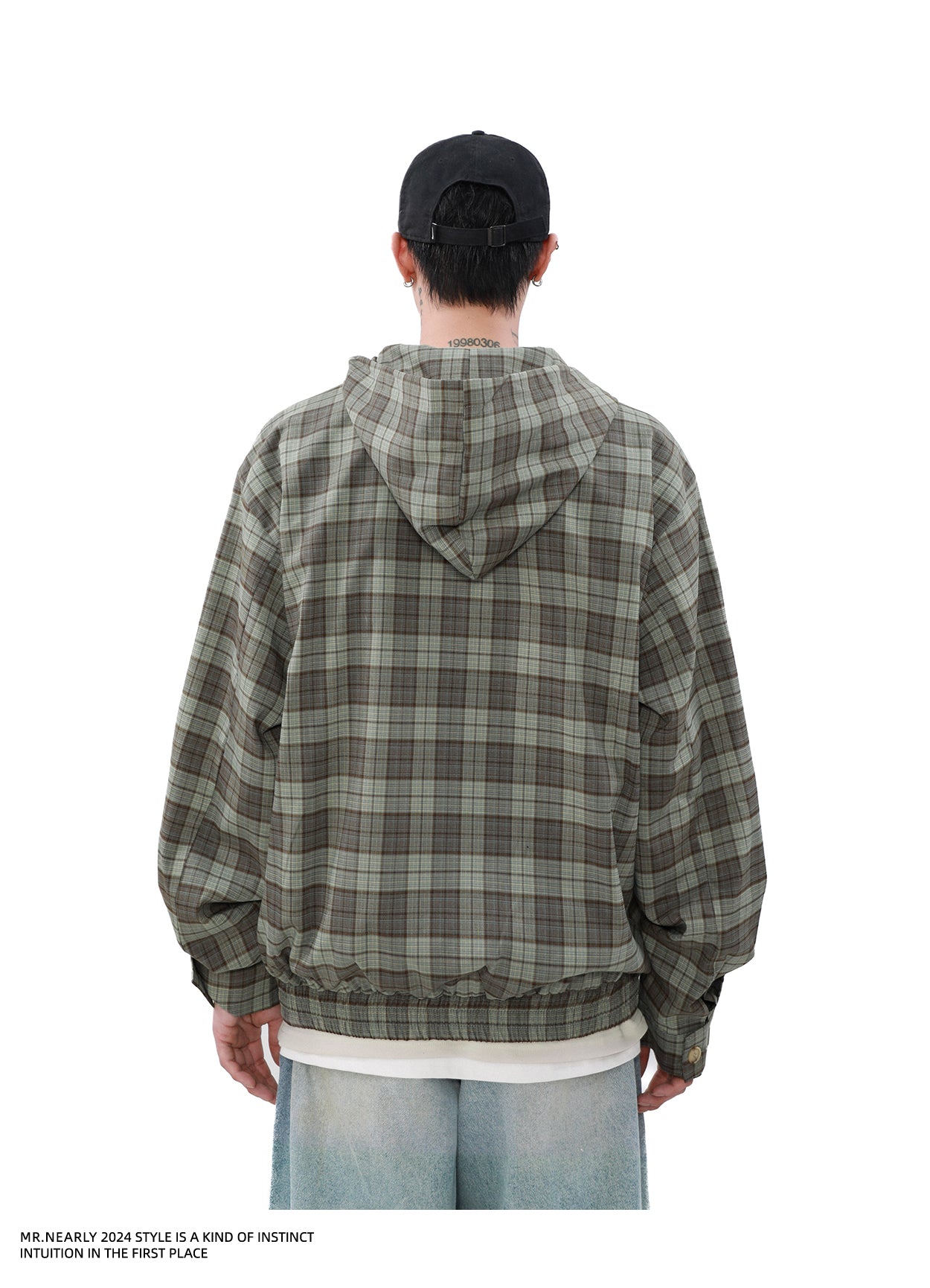 Checkered Zipper Work Jacket