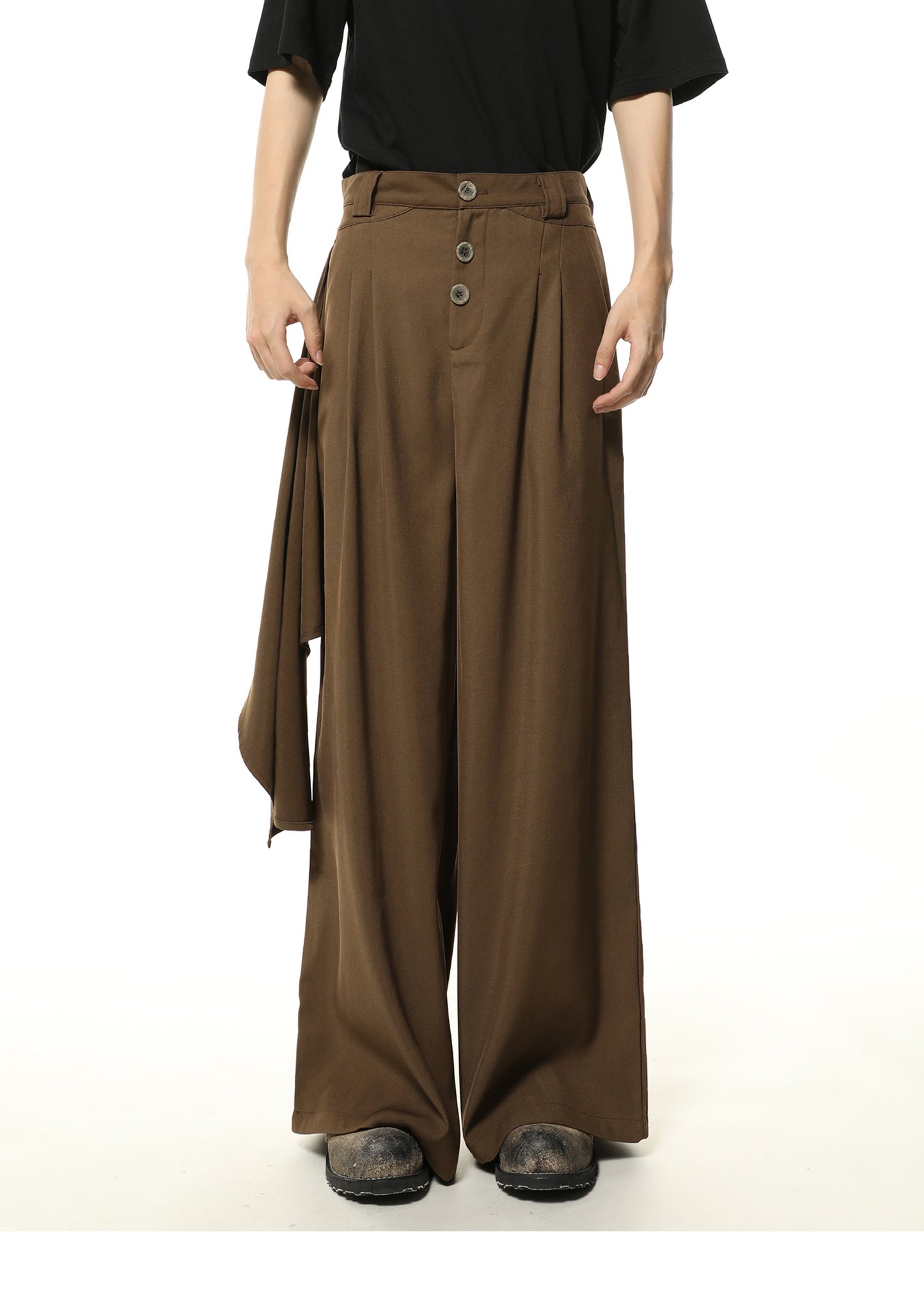 Ruffle design multi-button casual wide pants