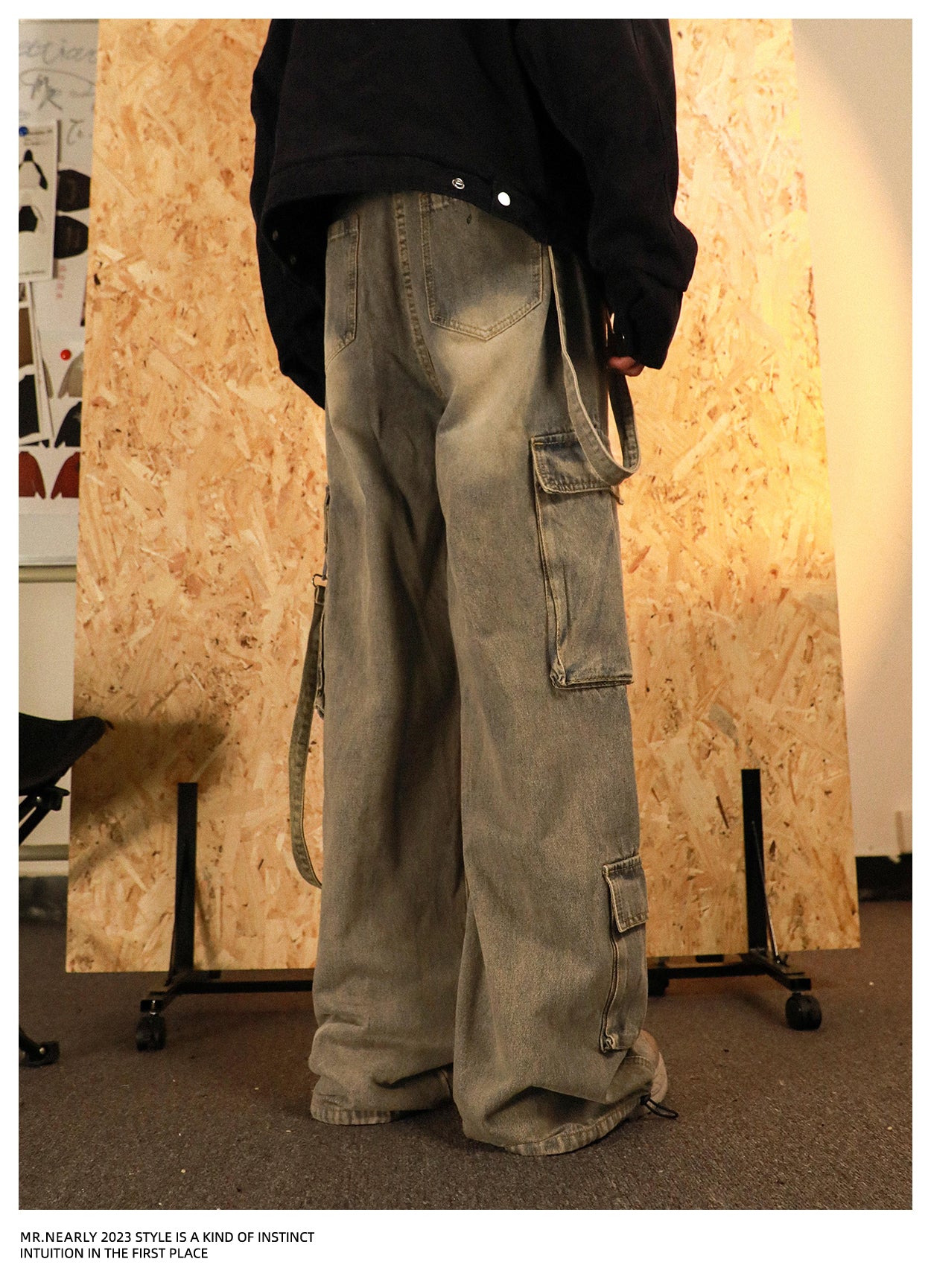 Multi-pocket Washed Wide Leg Denim Pants