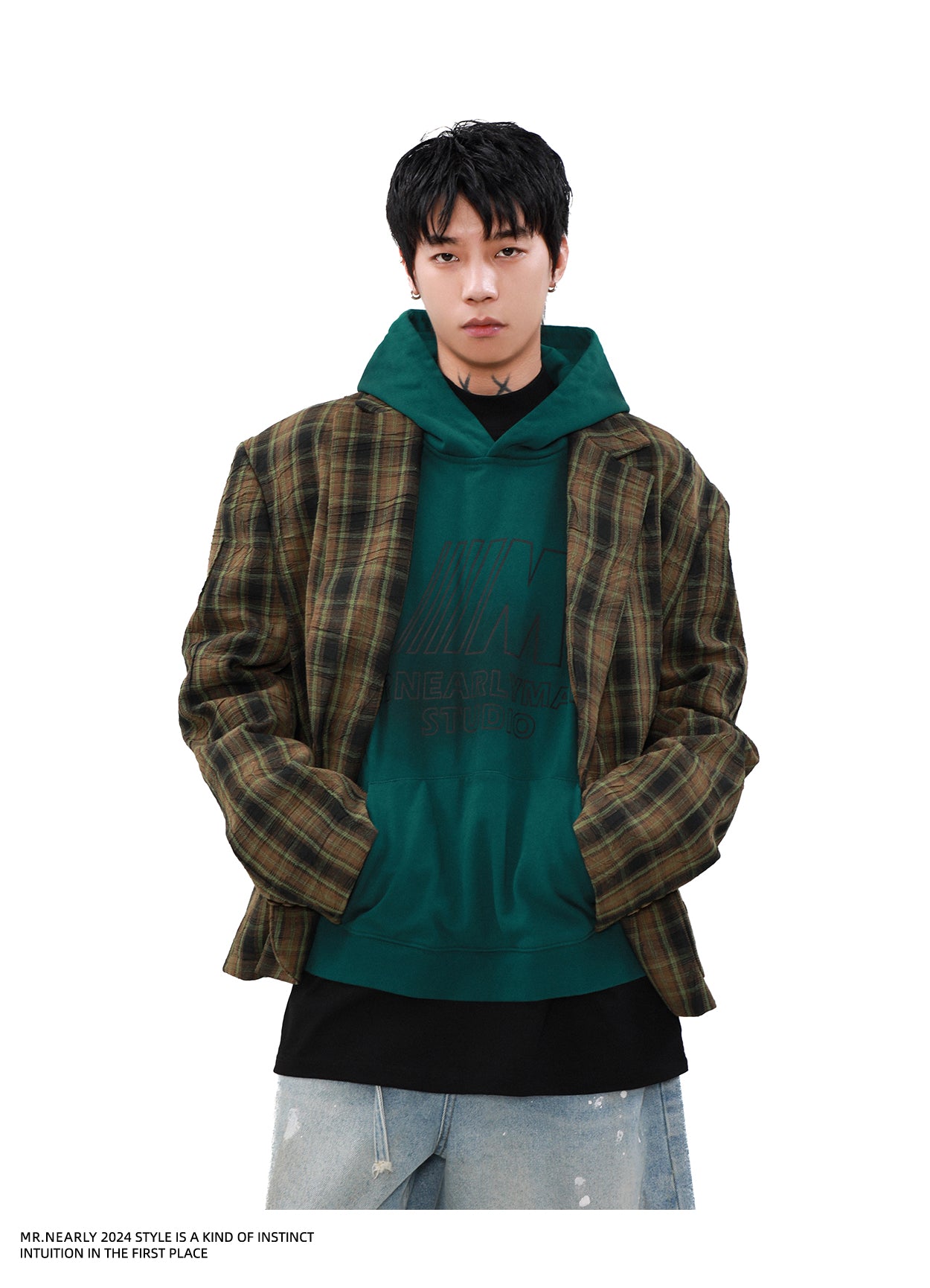 Pleated checkered jacket