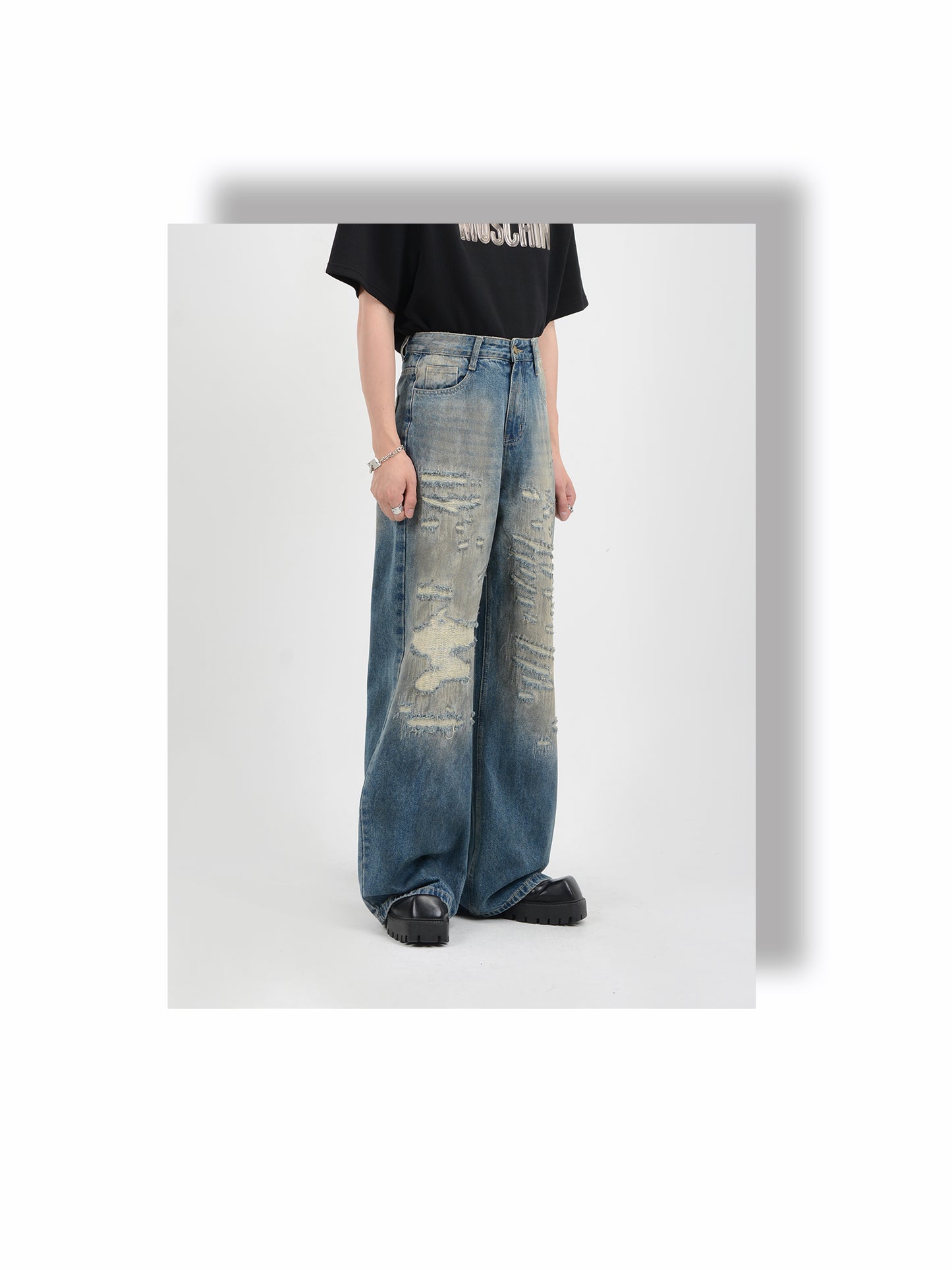 Loose Straight Dirty Wash Denim Pants