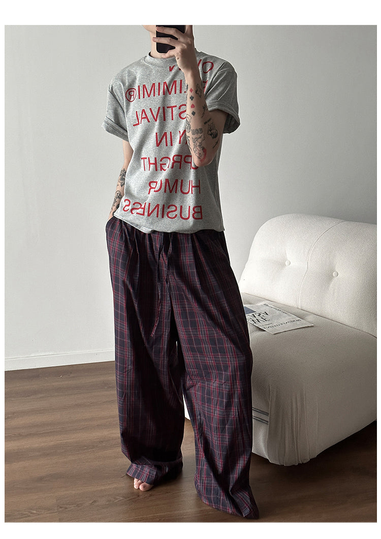 Contrast checkered casual pants