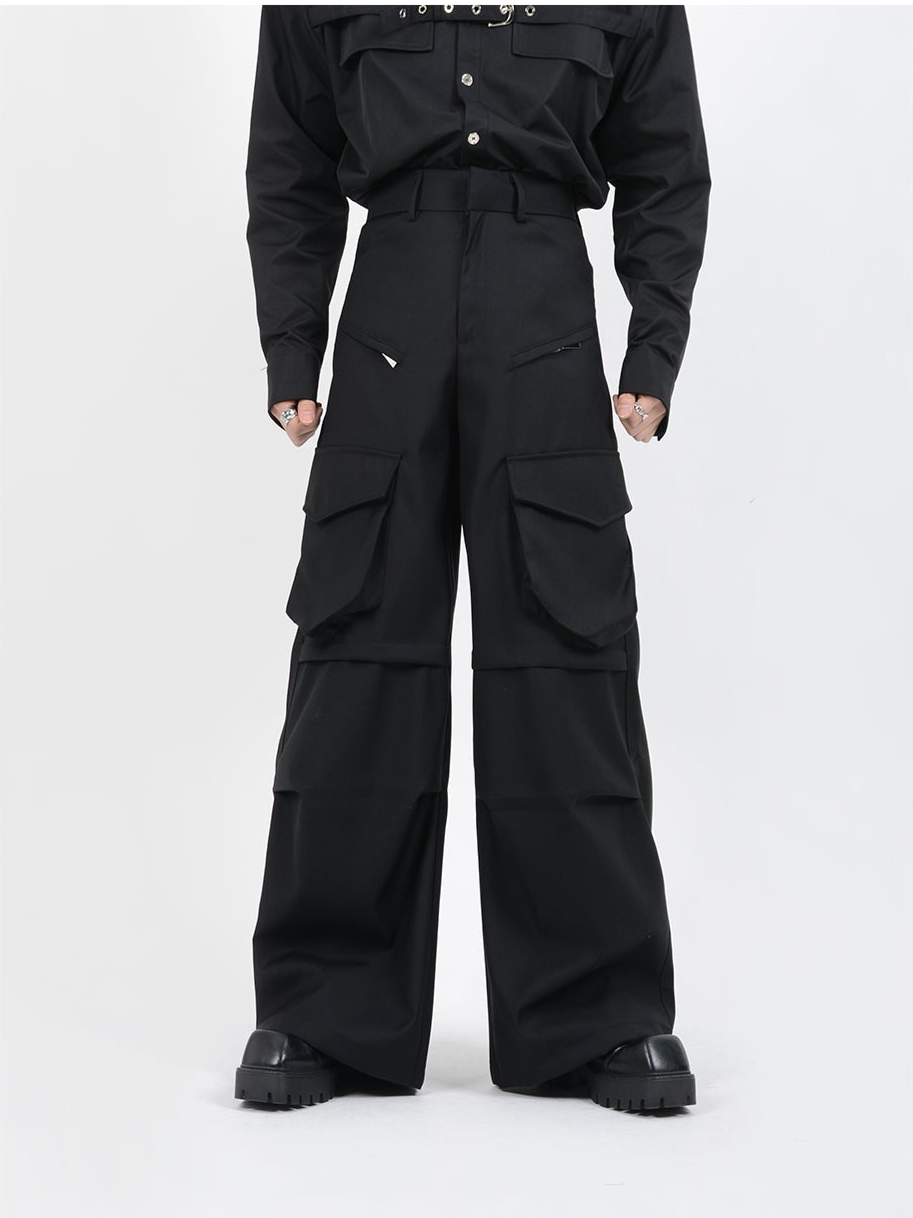 Loose straight multi-pocket casual pants