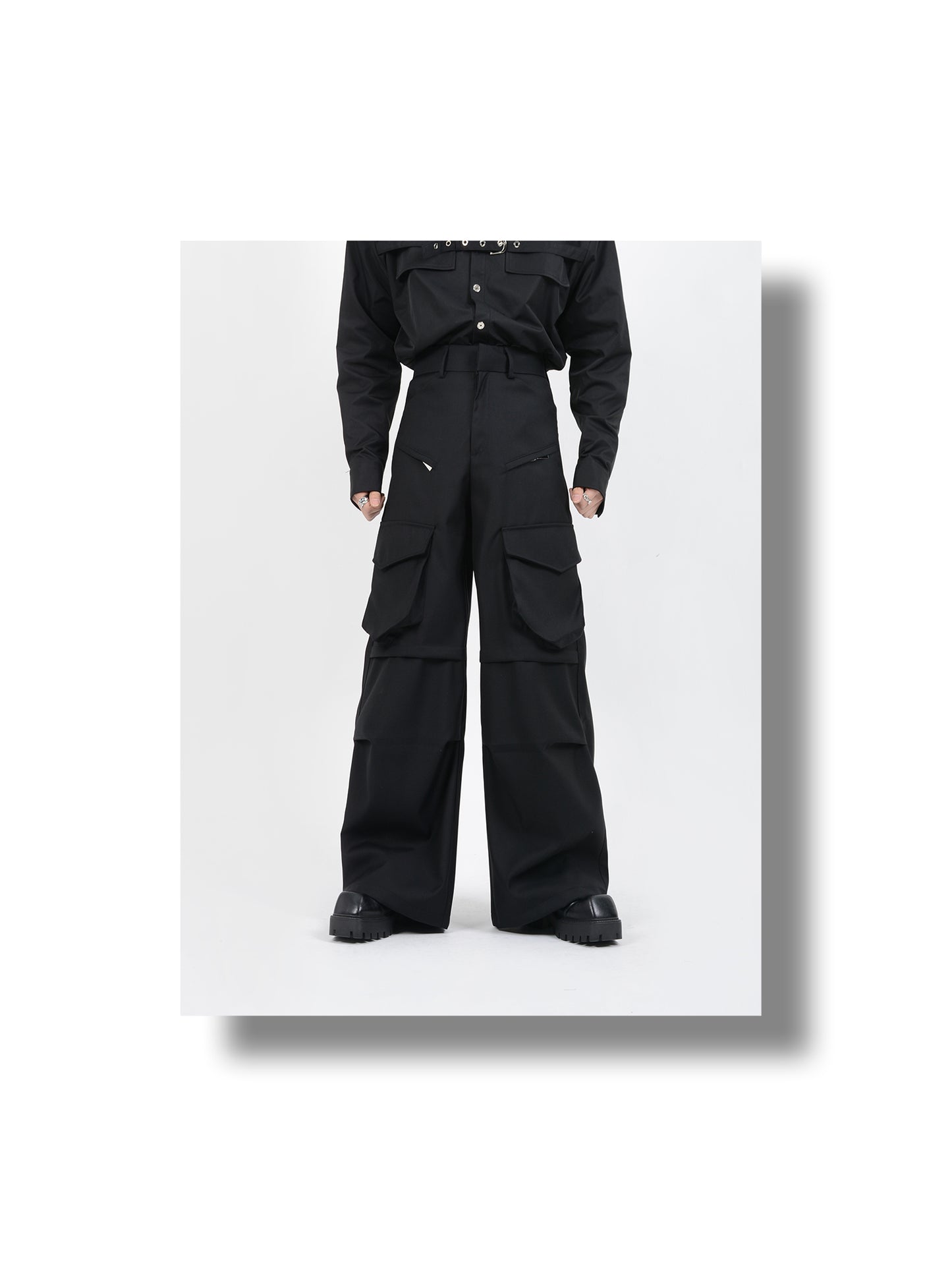 Loose straight multi-pocket casual pants