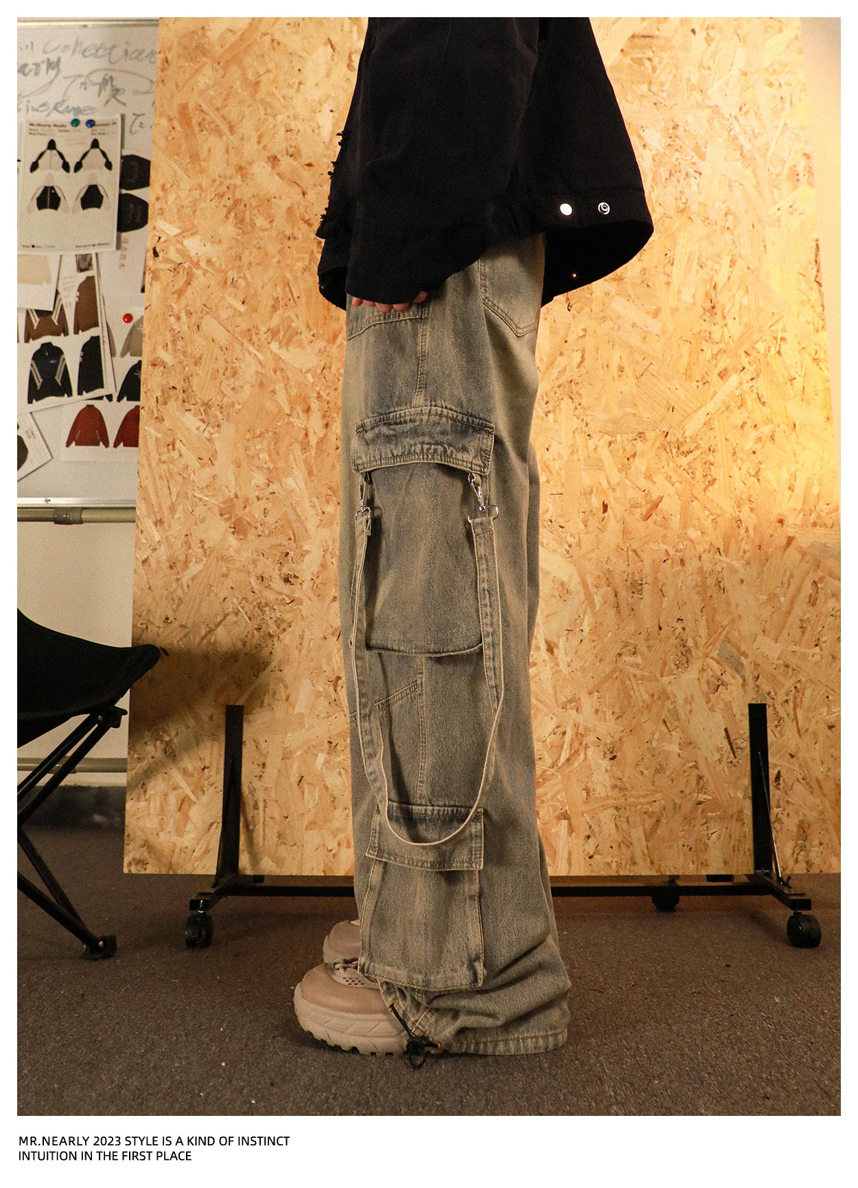 Multi-pocket Washed Wide Leg Denim Pants