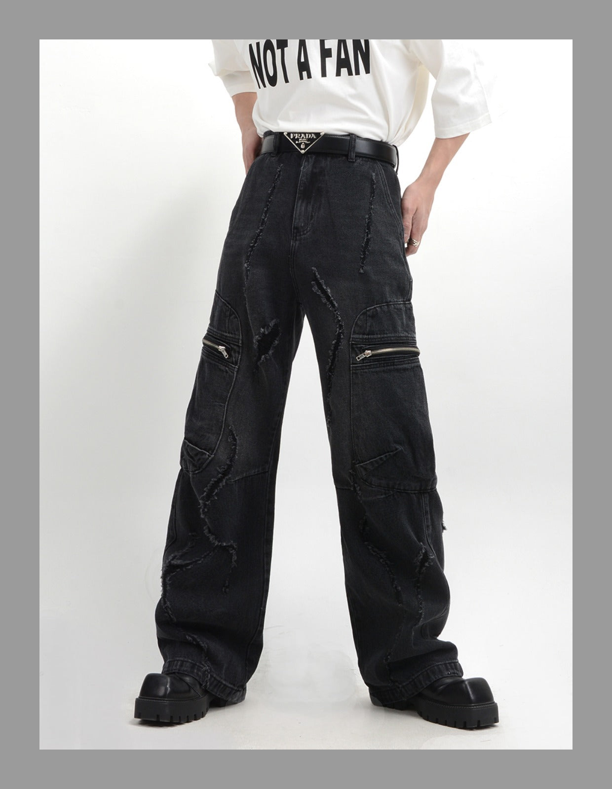 Niche Retro Side Zip Pocket Denim Pants
