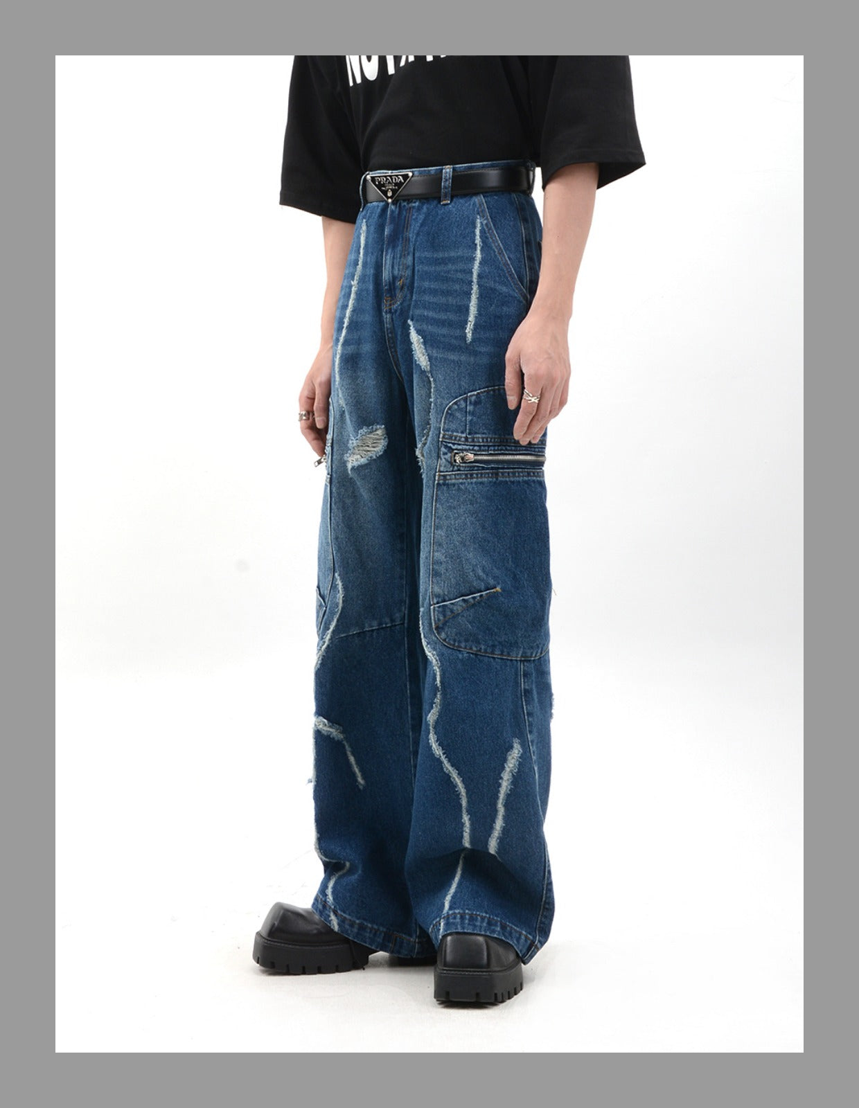 Niche Retro Side Zip Pocket Denim Pants