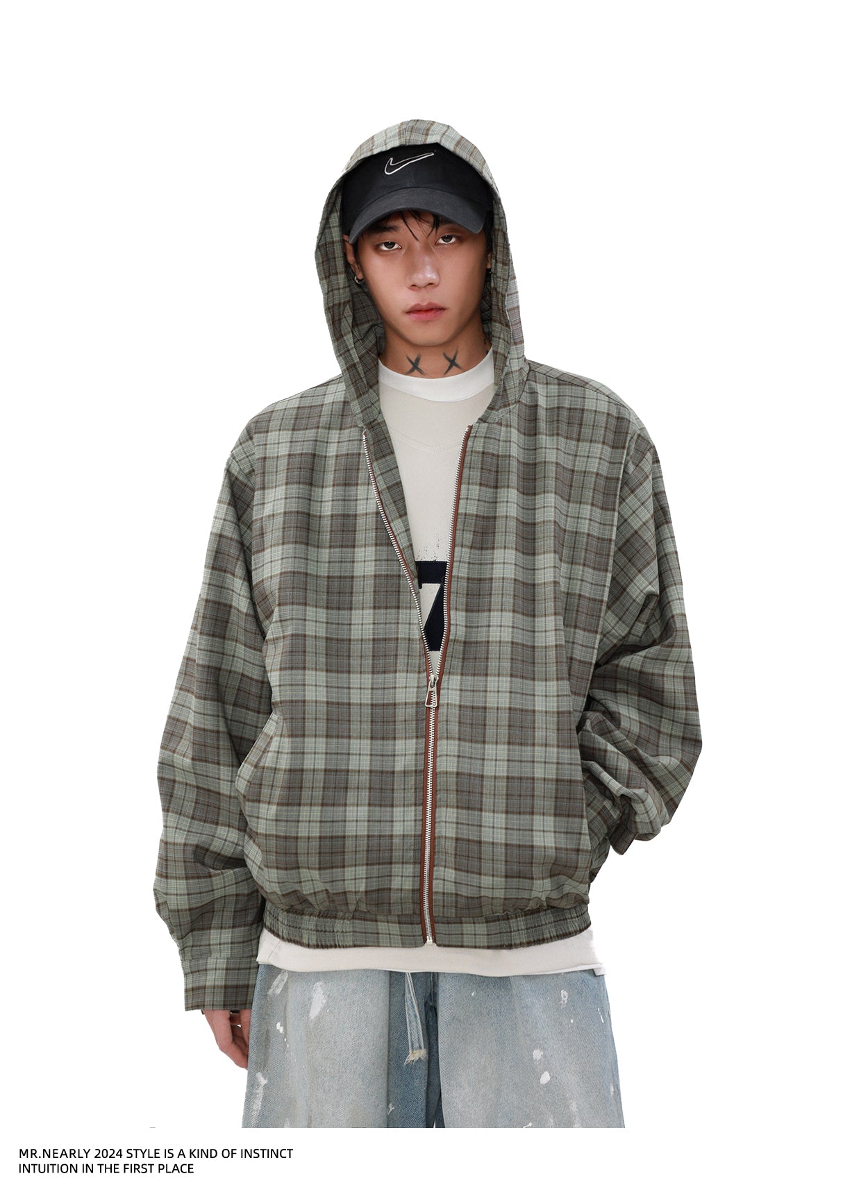 Checkered Zipper Work Jacket