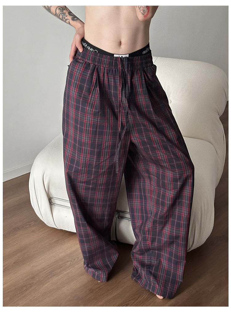 Contrast checkered casual pants