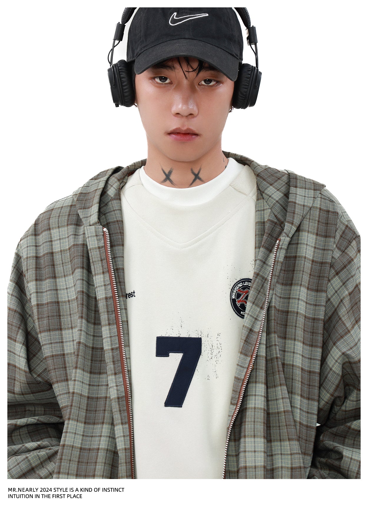 Checkered Zipper Work Jacket
