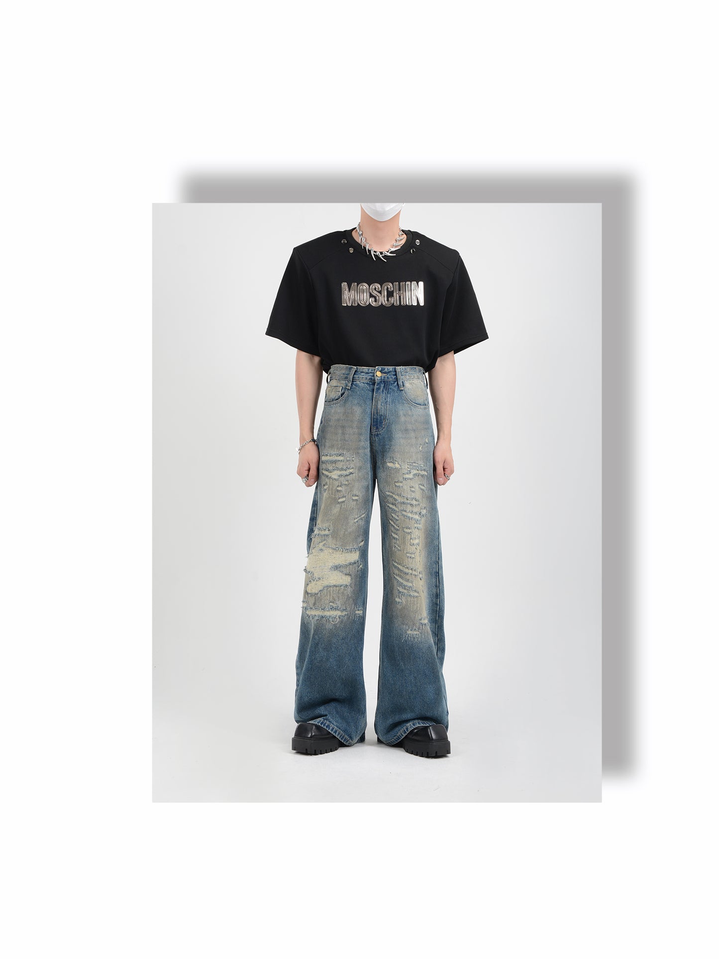 Loose Straight Dirty Wash Denim Pants