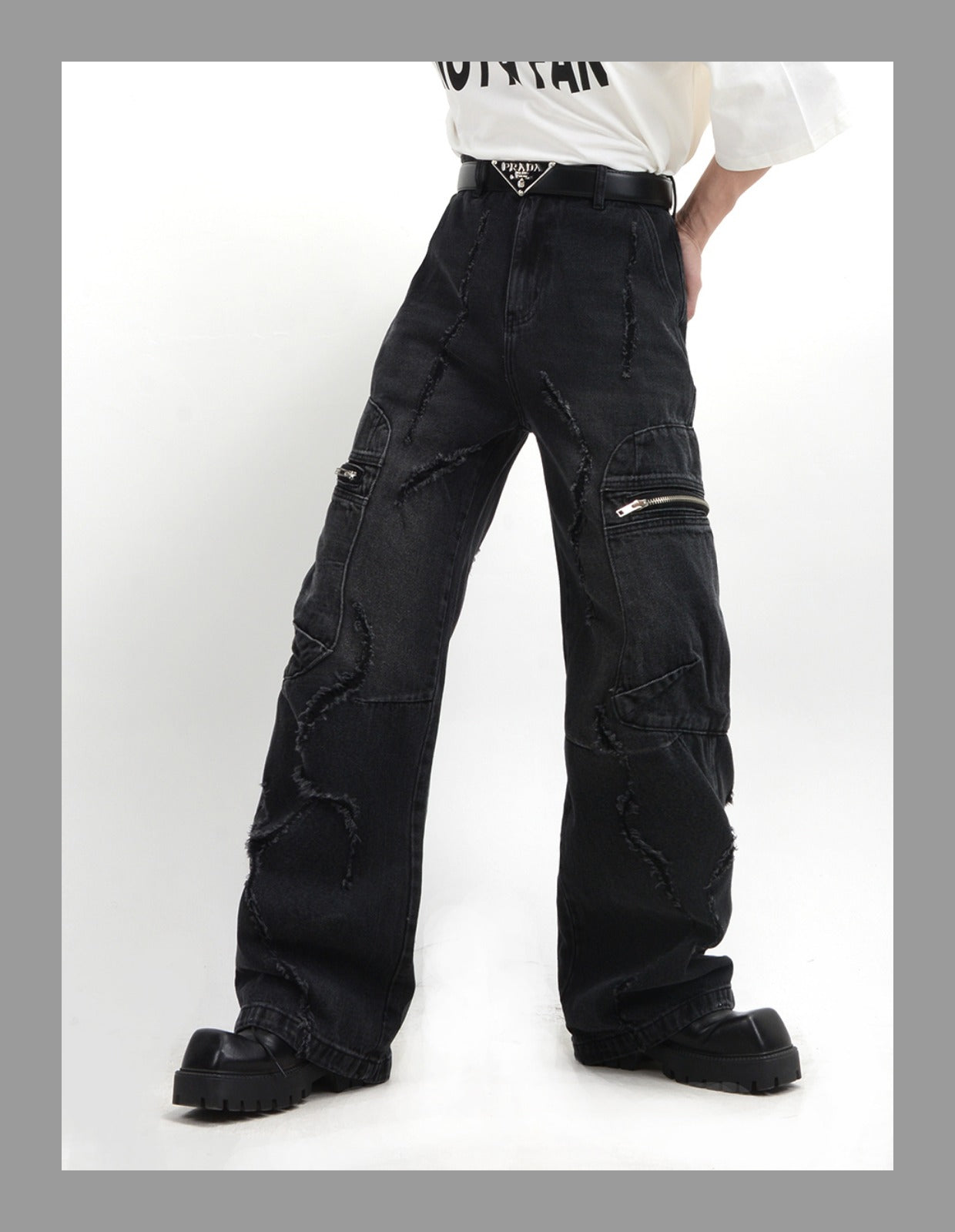 Niche Retro Side Zip Pocket Denim Pants