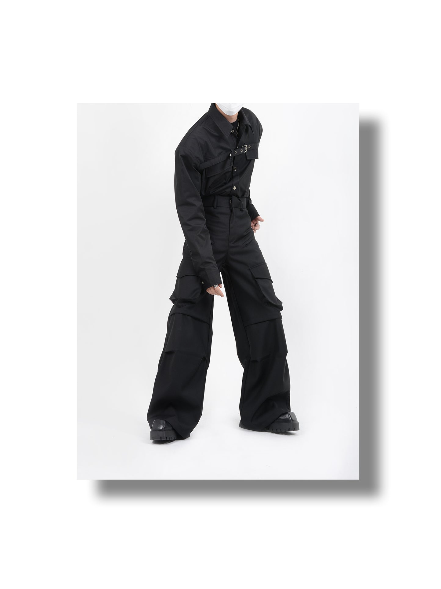 Loose straight multi-pocket casual pants