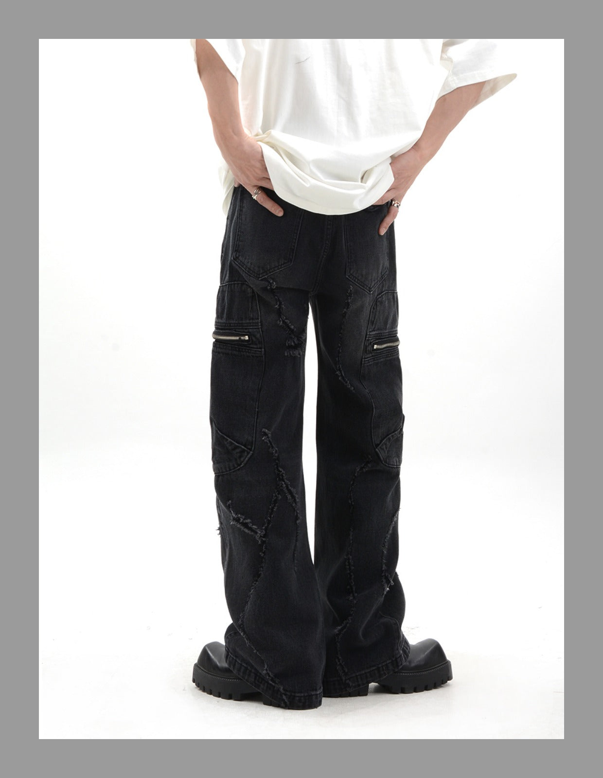 Niche Retro Side Zip Pocket Denim Pants