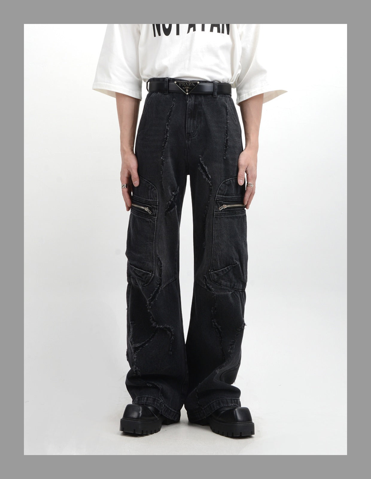 Niche Retro Side Zip Pocket Denim Pants