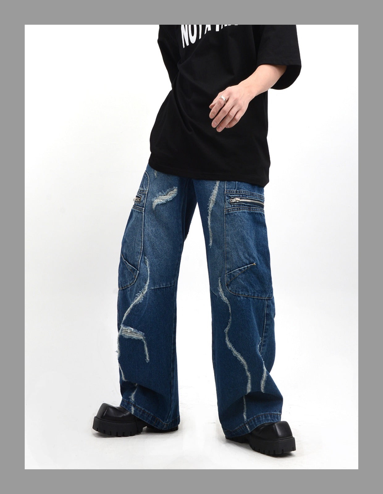 Niche Retro Side Zip Pocket Denim Pants