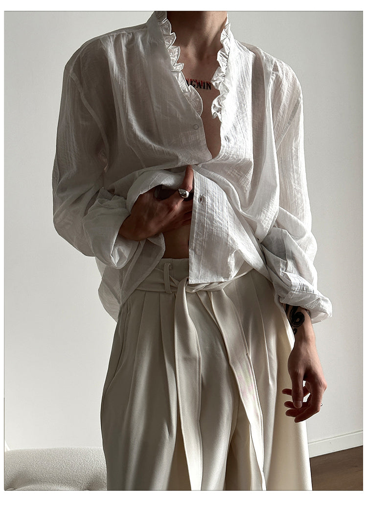 Frilled Lace V-Neck Shirt