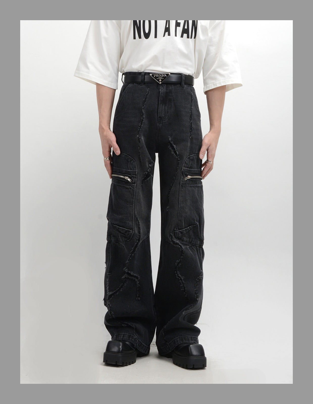 Niche Retro Side Zip Pocket Denim Pants