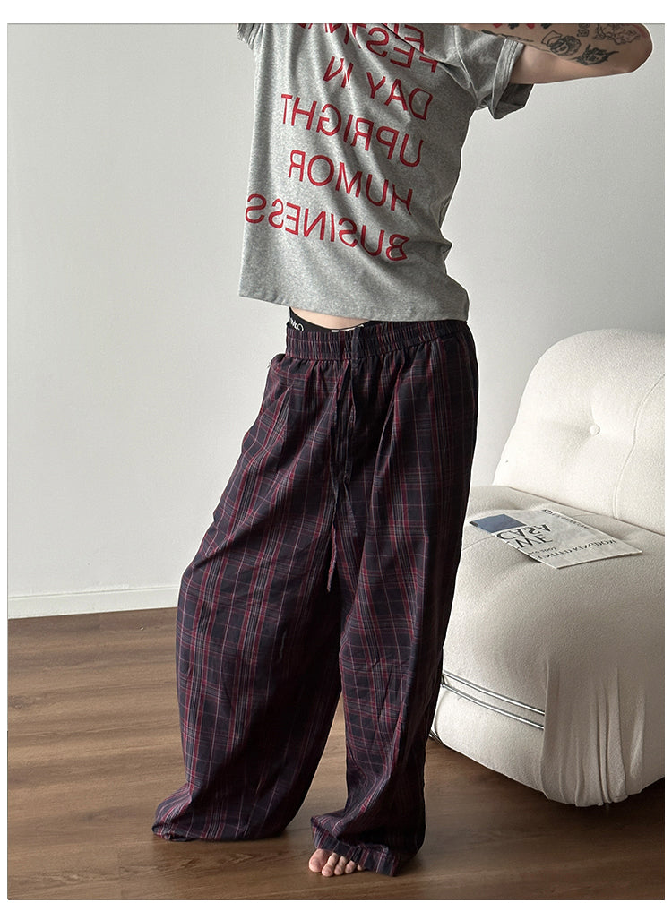 Contrast checkered casual pants