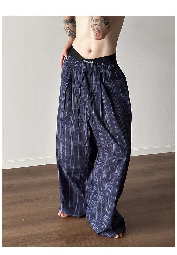 Contrast checkered casual pants