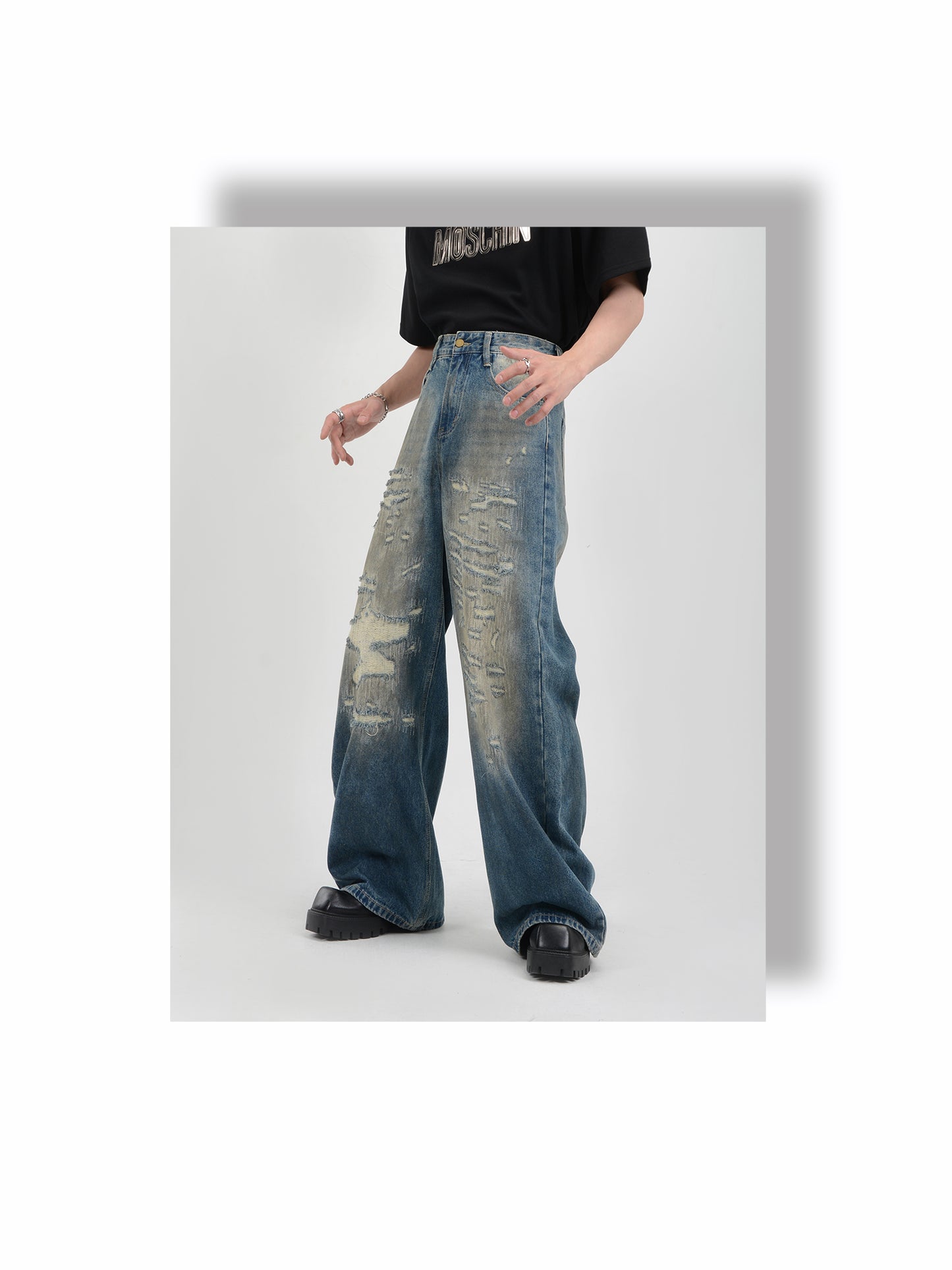 Loose Straight Dirty Wash Denim Pants