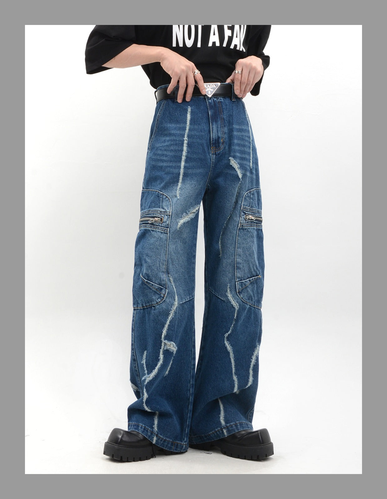 Niche Retro Side Zip Pocket Denim Pants