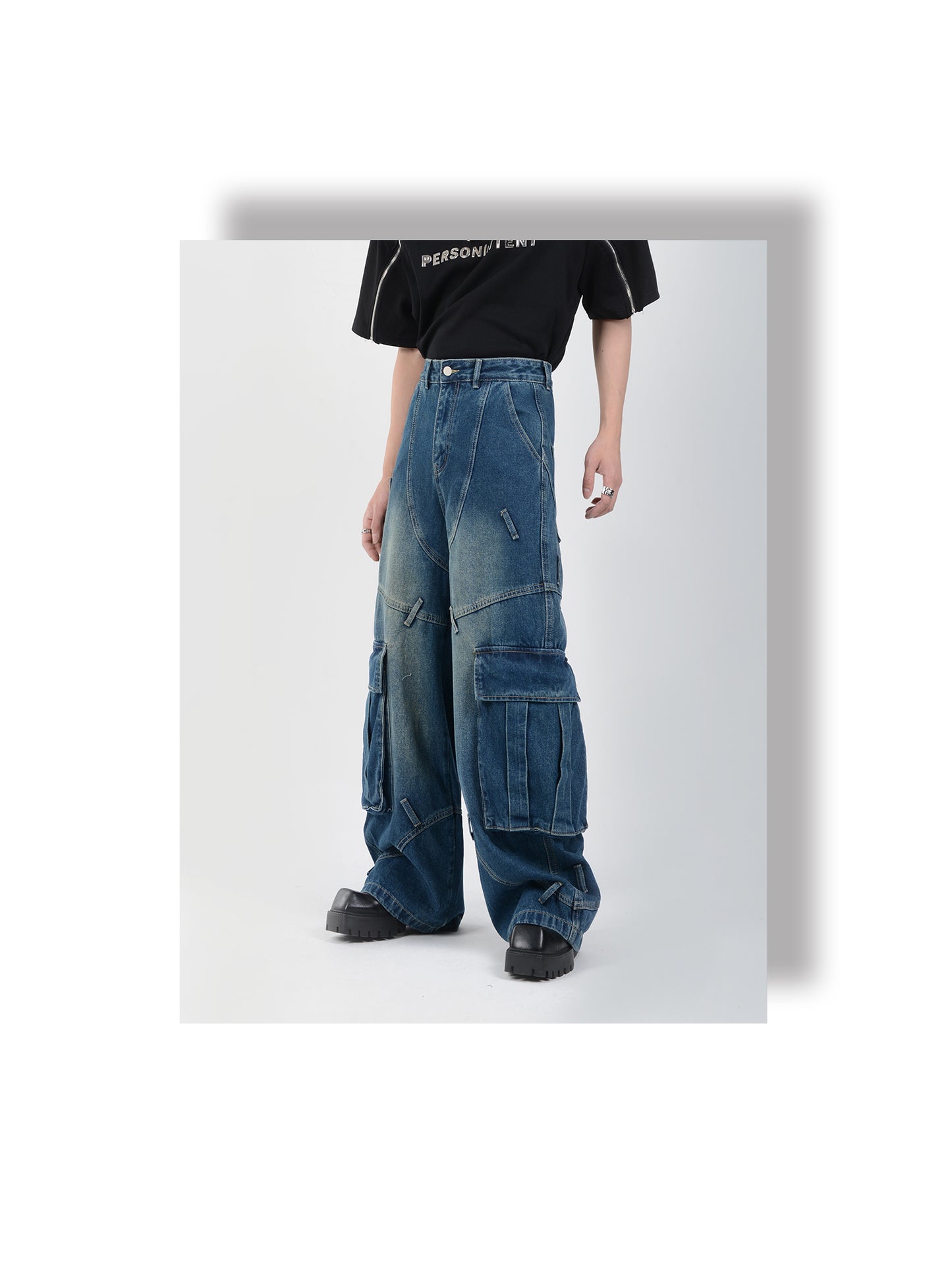 Multi-pocket heavyweight retro design denim pants