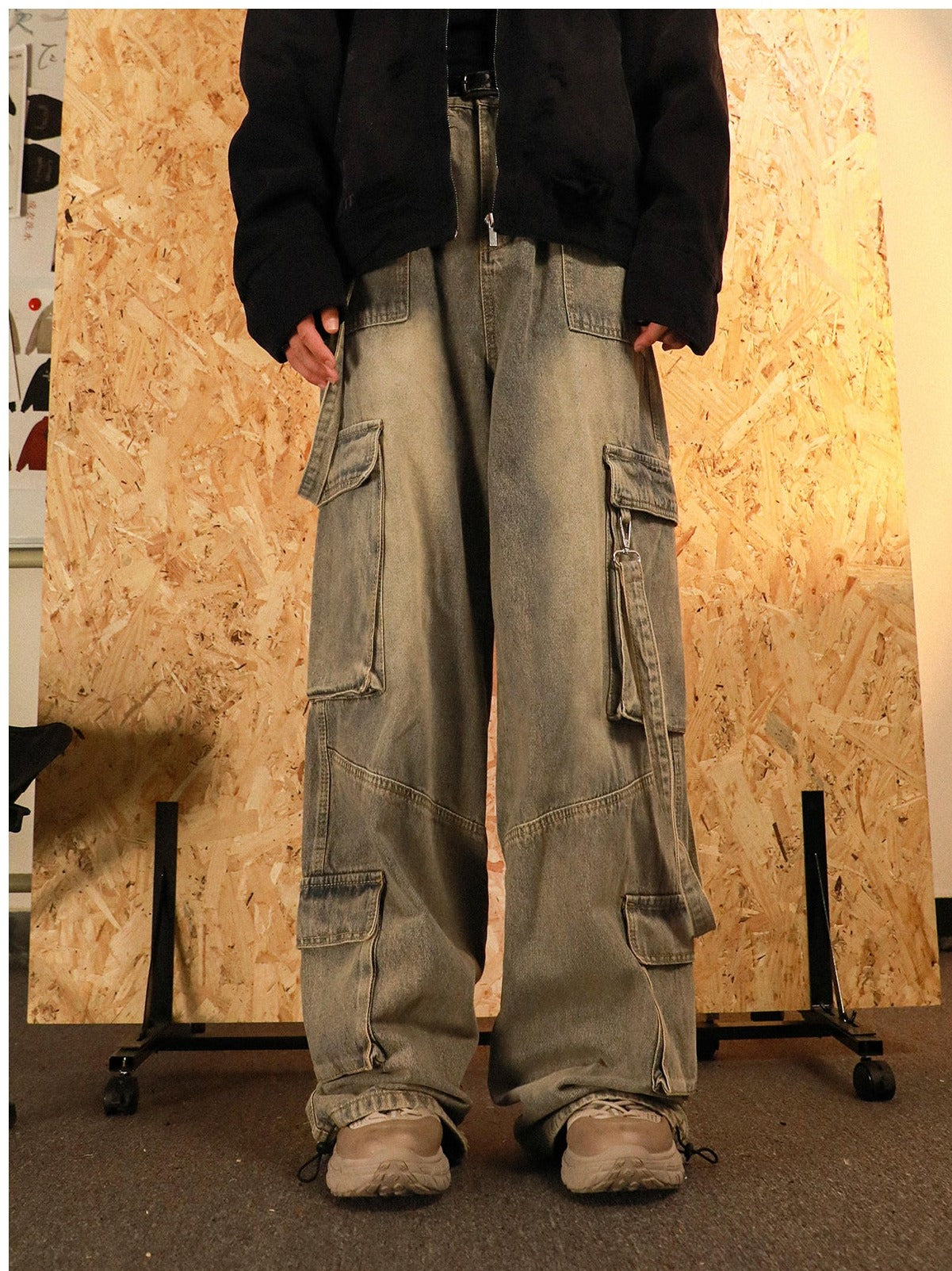 Multi-pocket Washed Wide Leg Denim Pants