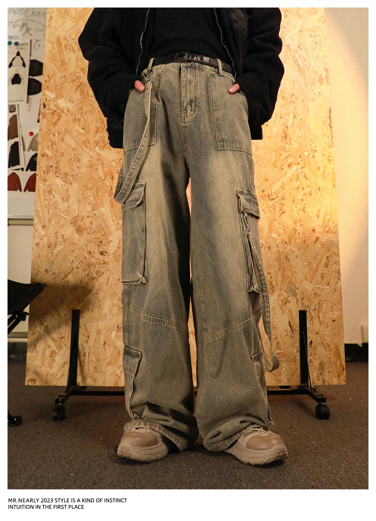 Multi-pocket Washed Wide Leg Denim Pants