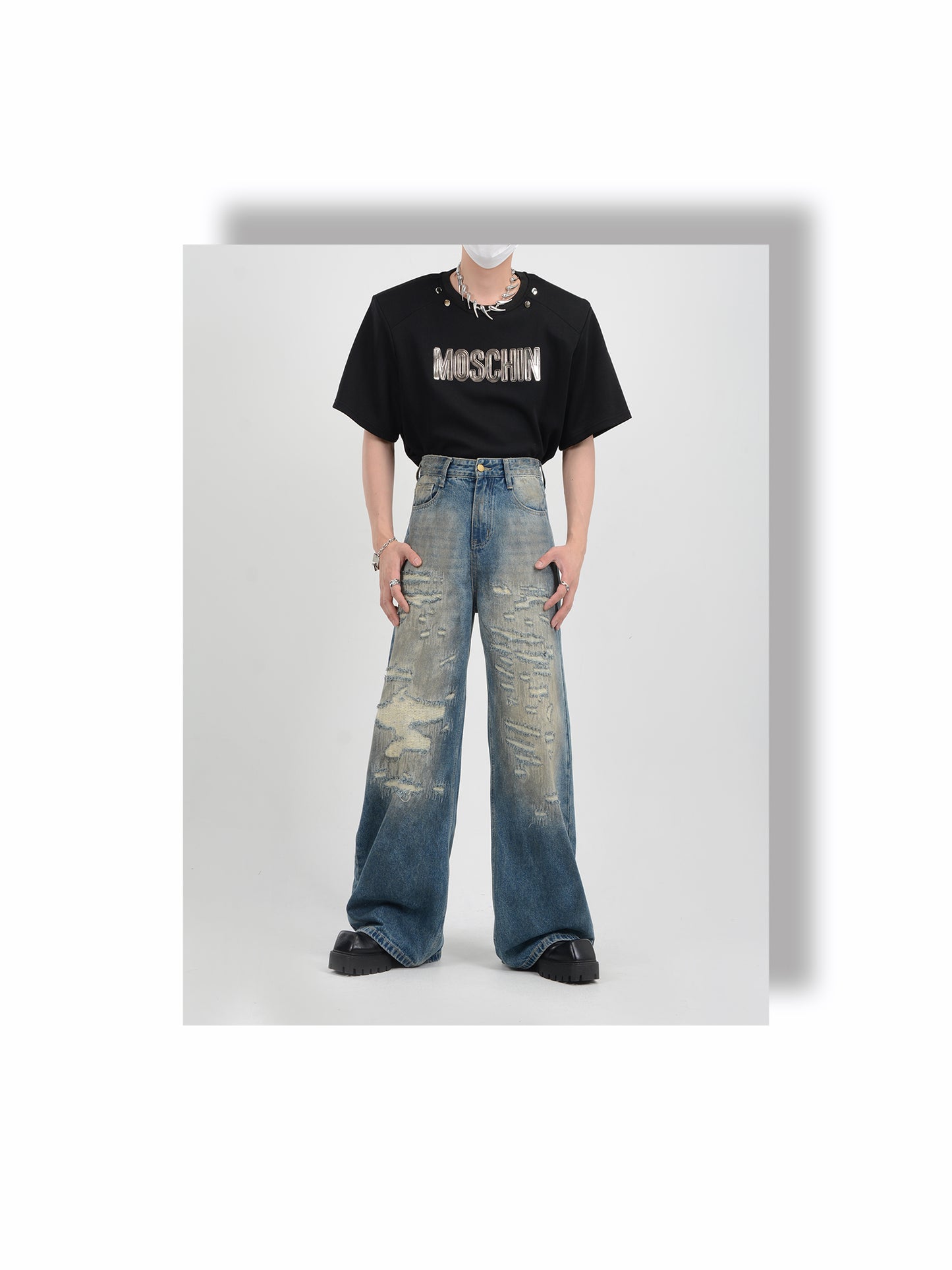 Loose Straight Dirty Wash Denim Pants