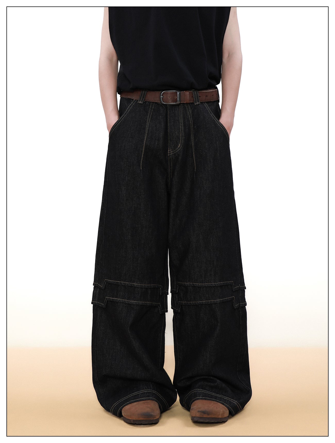 Roof Fit Retro Splicing Stitch Pants