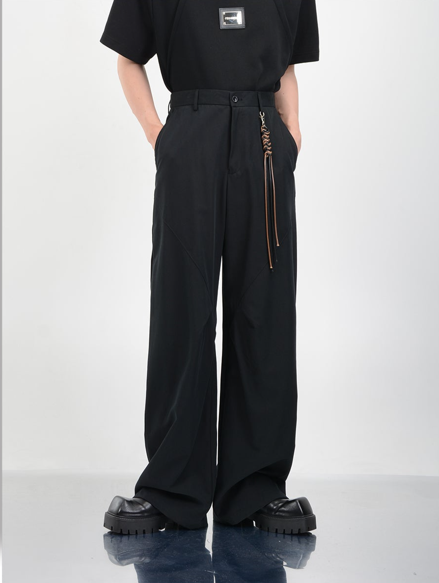 Clean-fit pleated wide-leg casual pants
