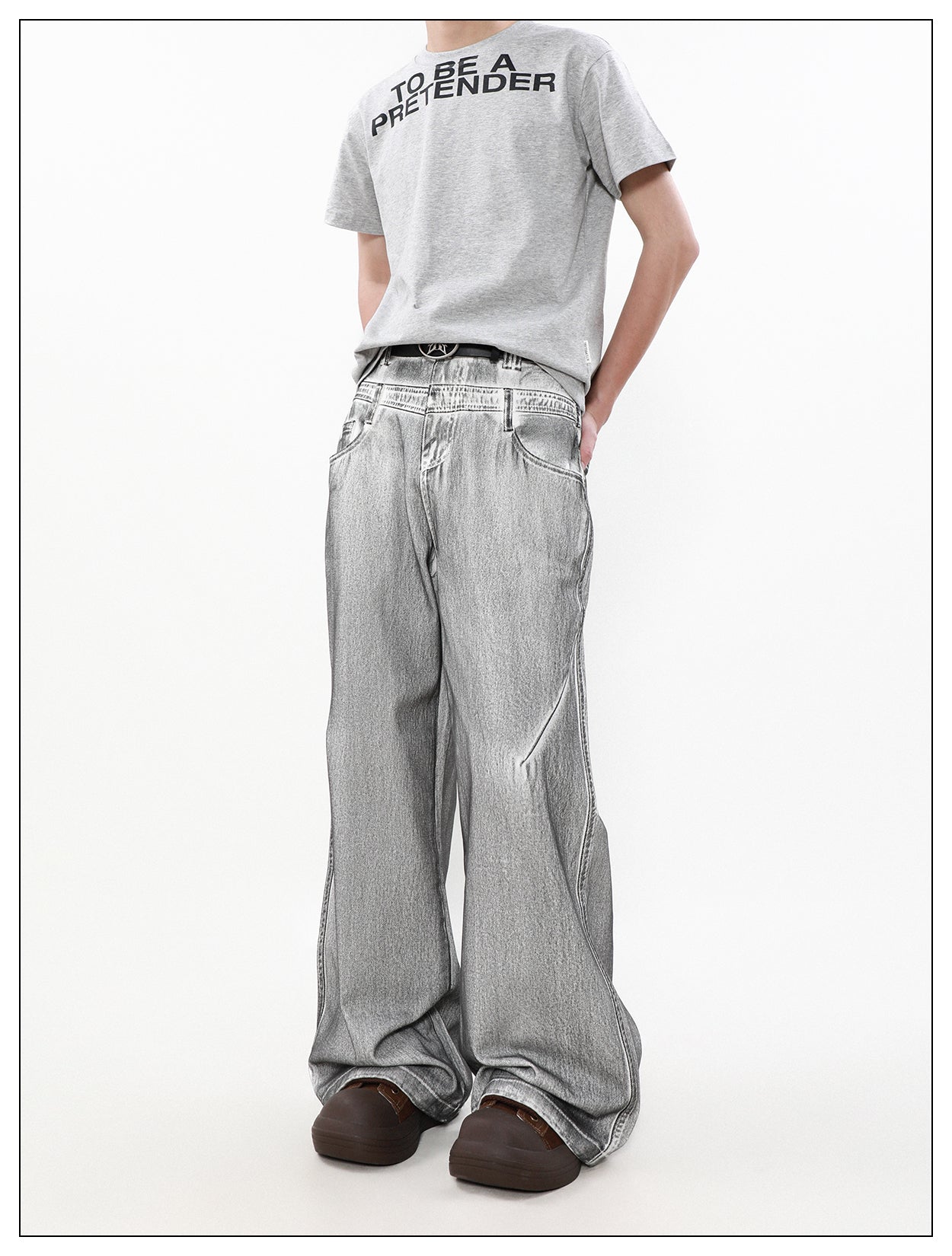 Retro Washed Dirty Double Waist Design Jeans