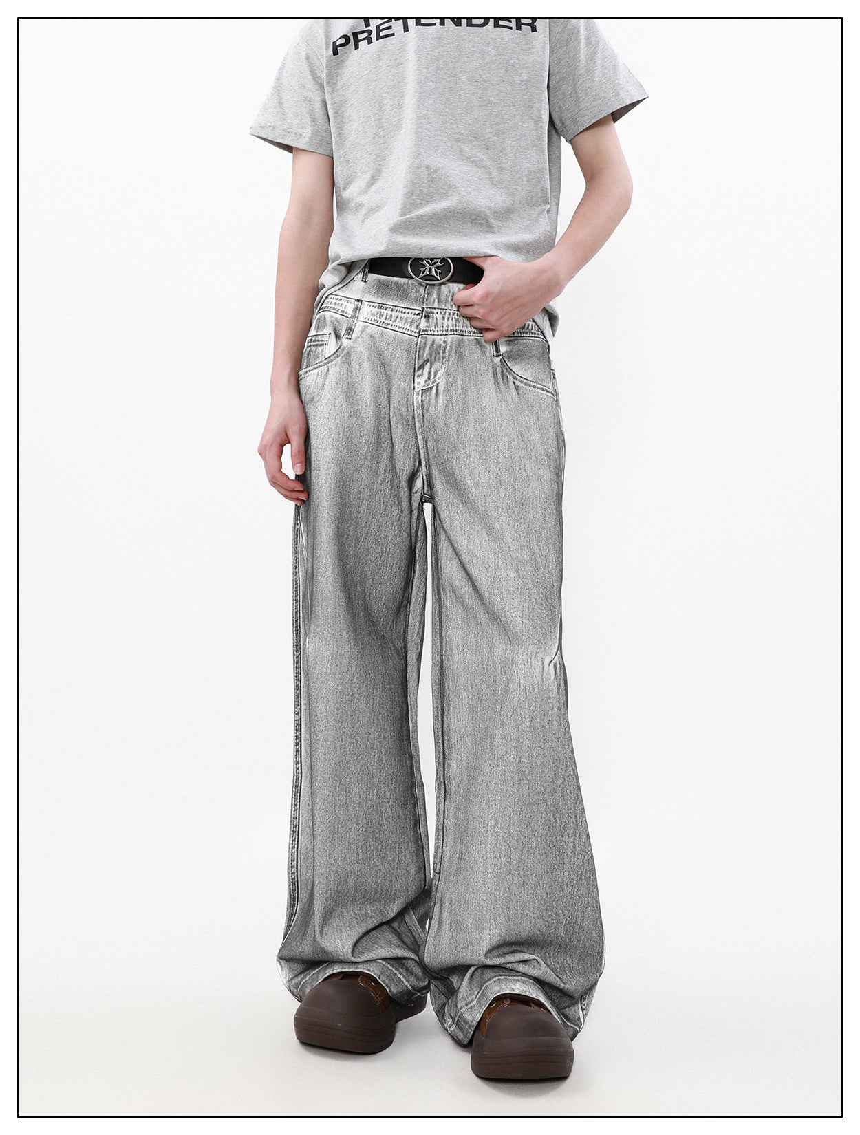 Retro Washed Dirty Double Waist Design Jeans