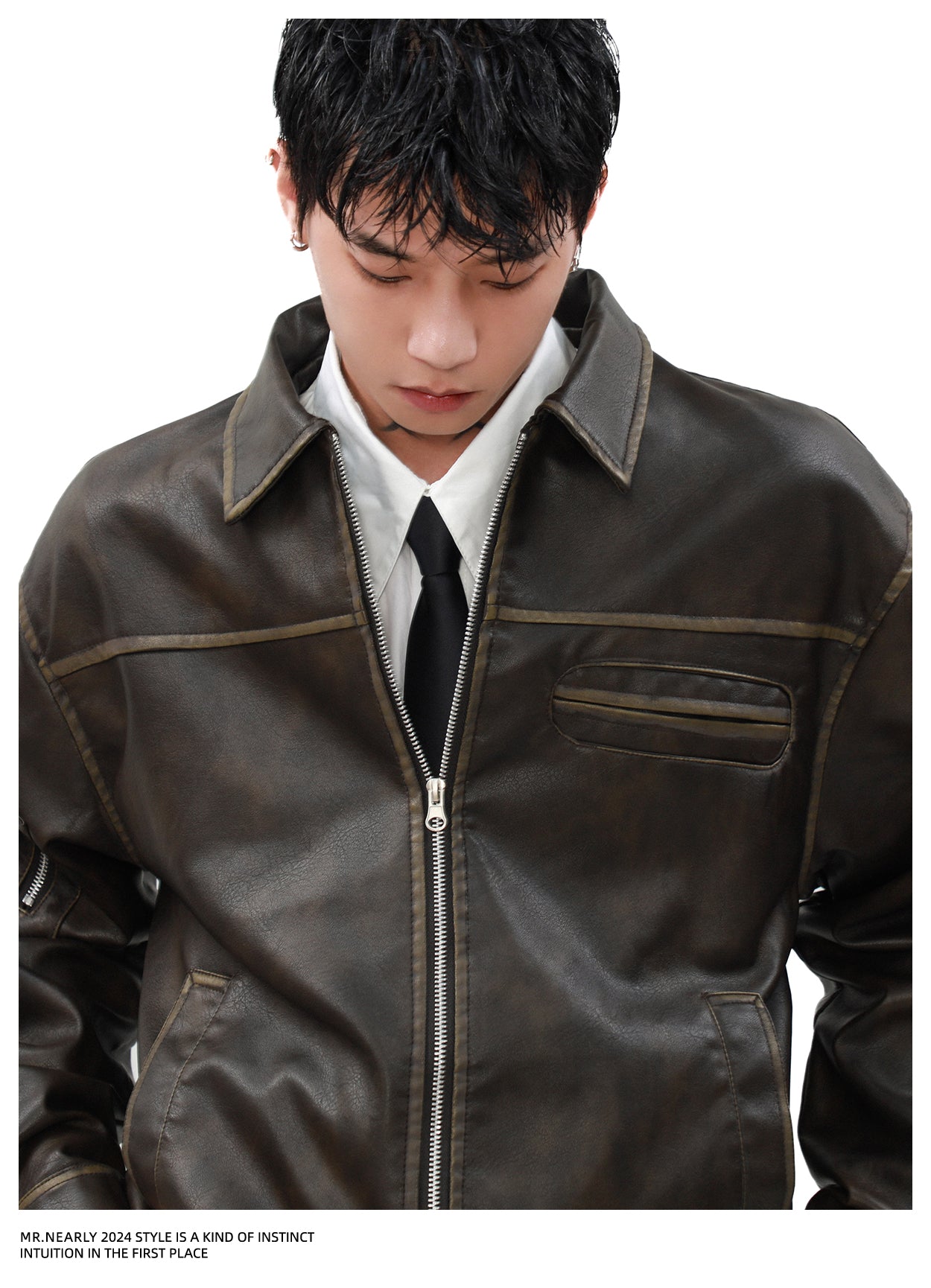 Street lapel leather jacket